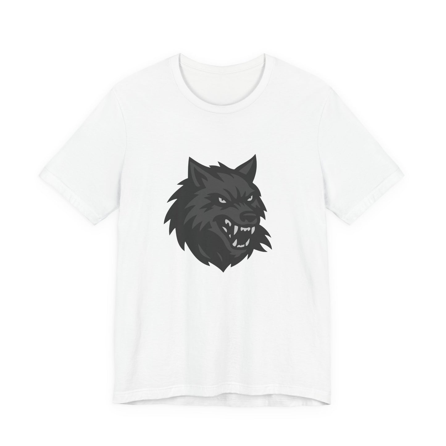 Dark Theme Wolf Head Shirt – Fierce Growling Wolf Face Graphic in Black and Grey for Bold, Edgy Style. Unisex Jersey Short Sleeve Tee