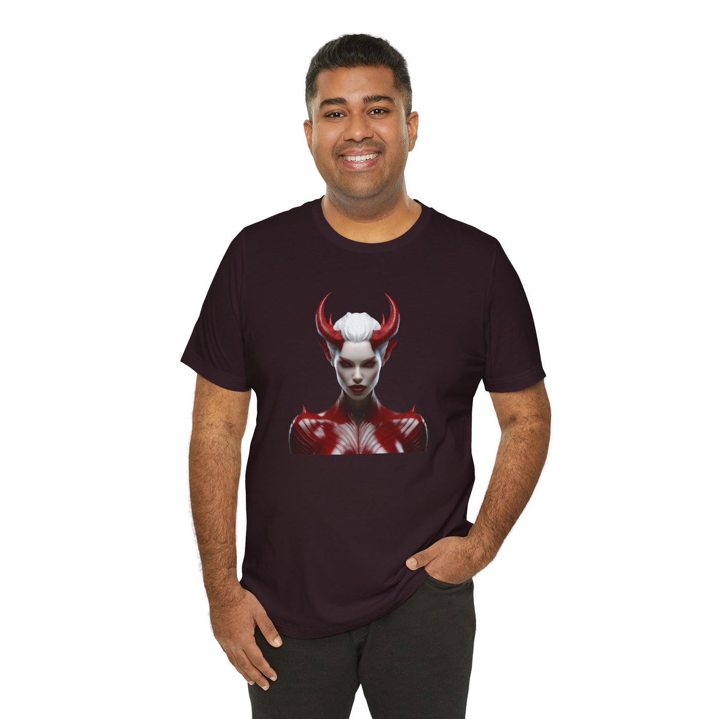 Fierce Devil Woman Halloween Shirt – Seductive Demon Graphic Tee for Bold Halloween Style