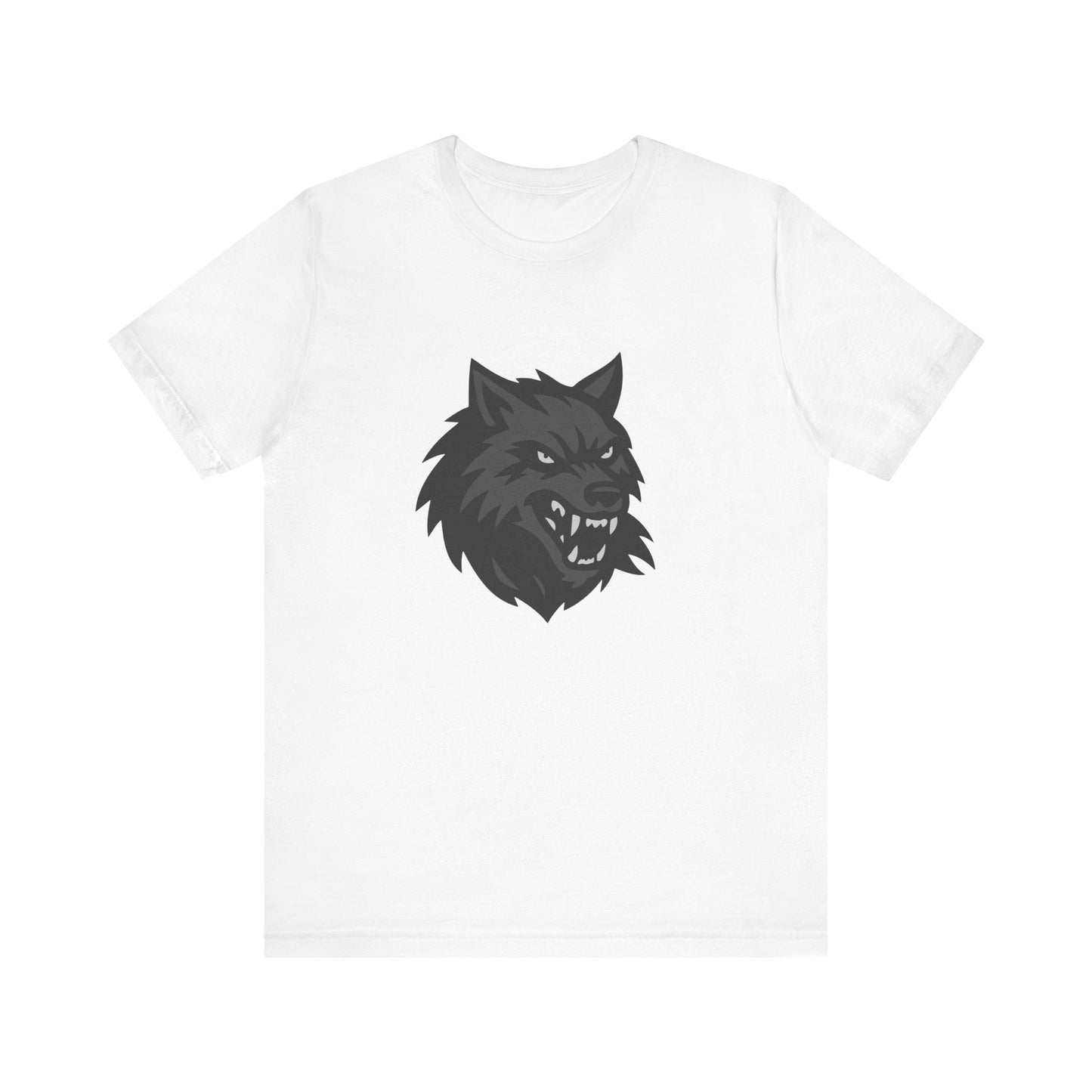 Dark Theme Wolf Head Shirt – Fierce Growling Wolf Face Graphic in Black and Grey for Bold, Edgy Style. Unisex Jersey Short Sleeve Tee
