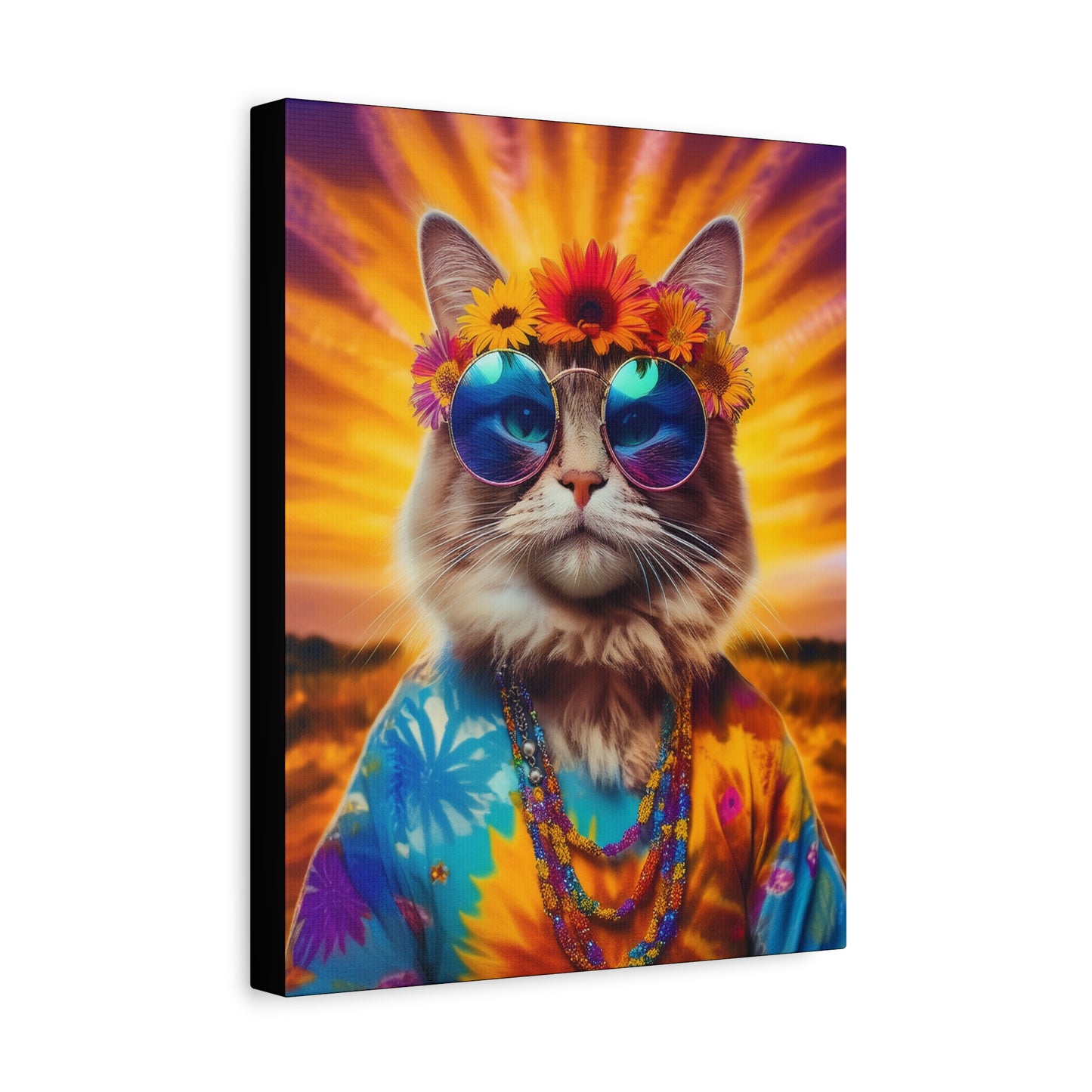 Purr-fect Guru Cat Hippie Canvas Art | Stretched Matte Wall Decor