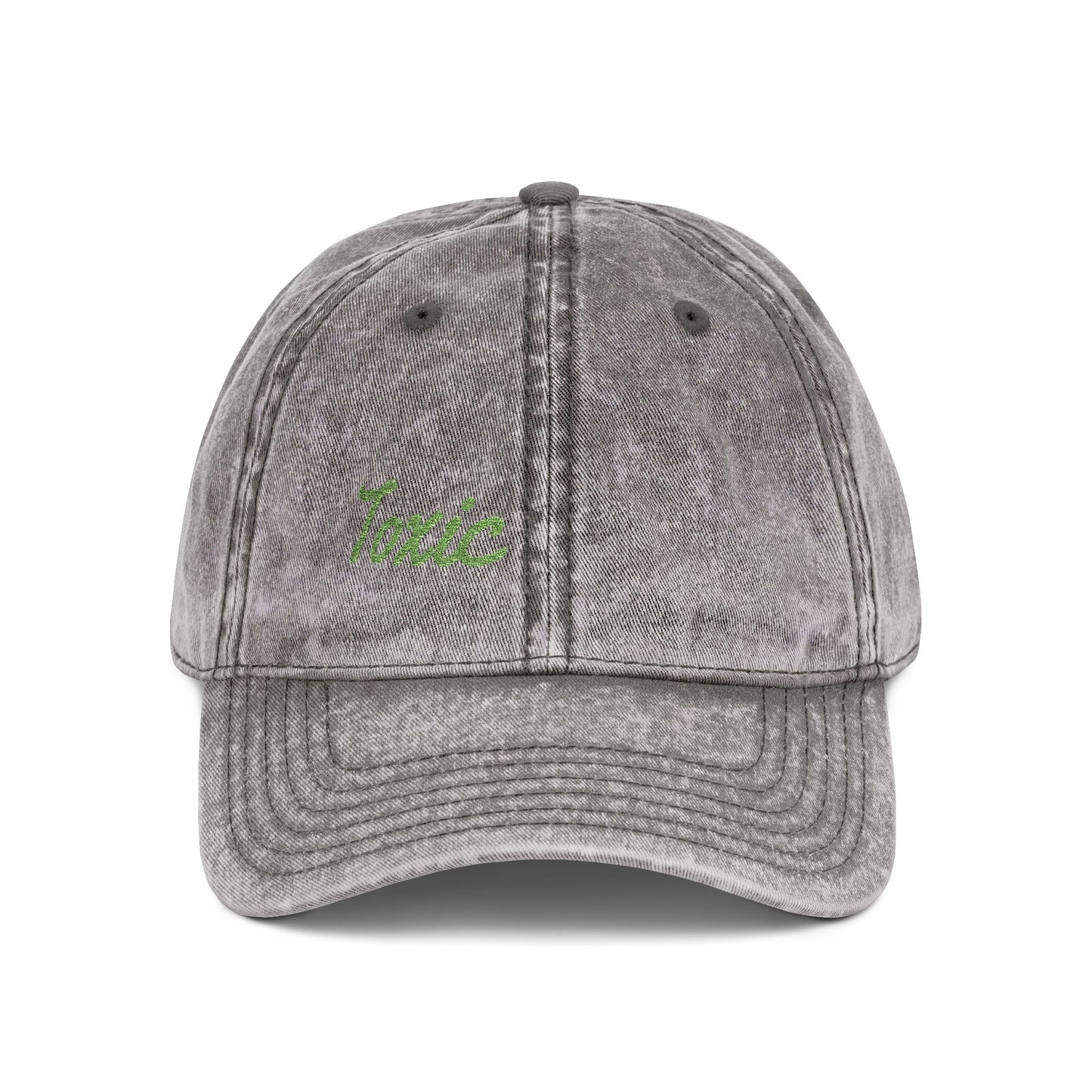 Toxic Vintage Hat – Embroidered Green Script Hat for Ironic Vibes and Bold Personality