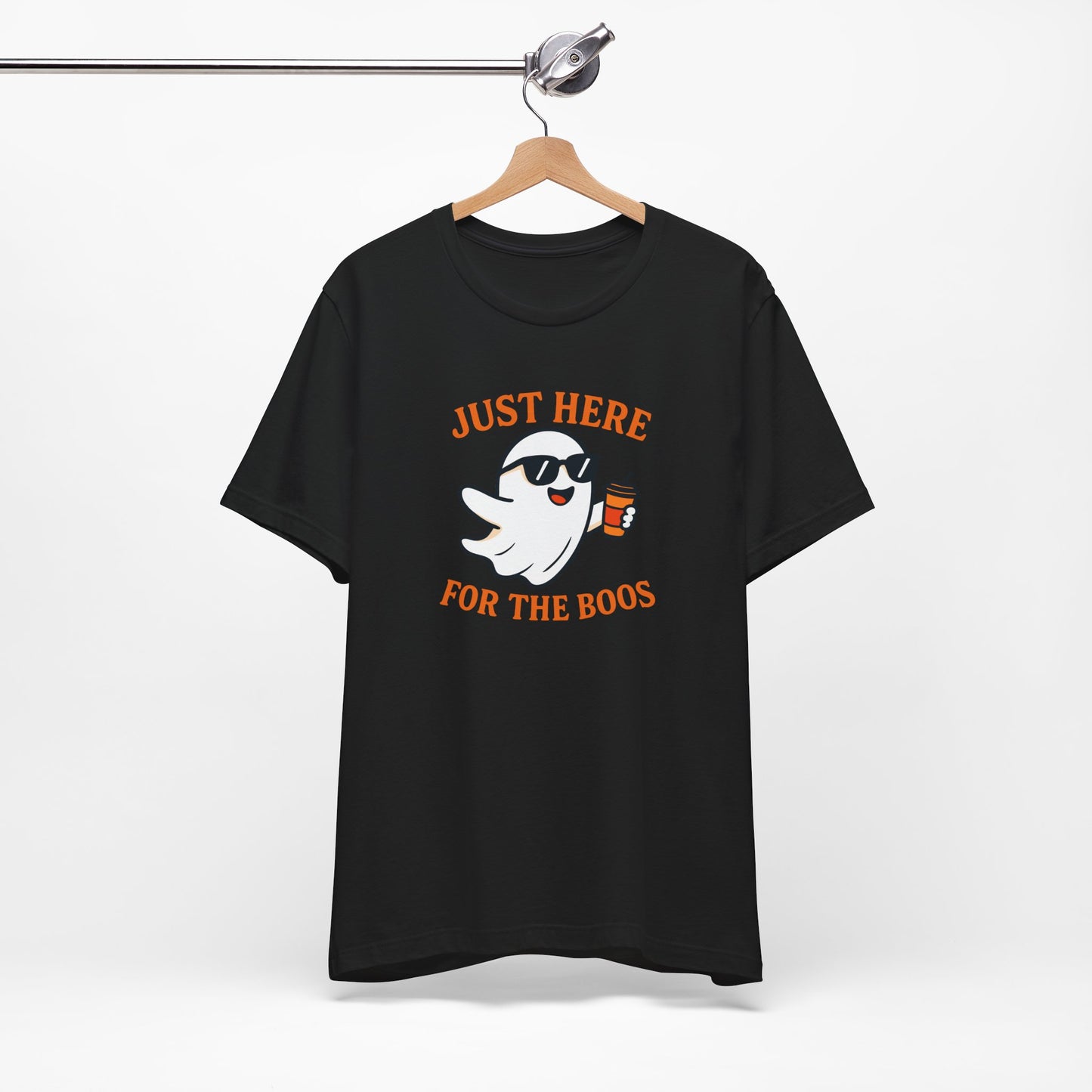 Just Here for the Boos Halloween Shirt – Funny Ghost Drinking Coffee Graphic Tee for Spooky Season