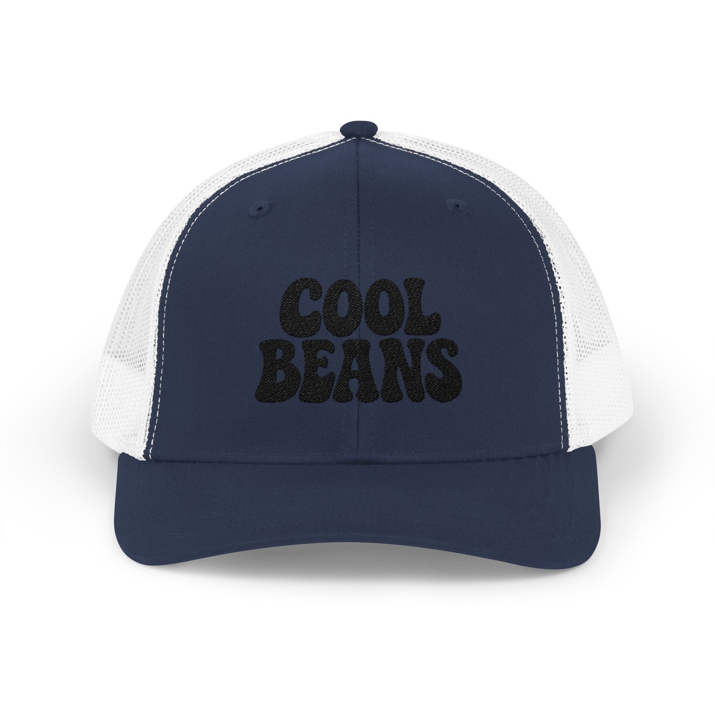 Cool Beans Trucker Hat – Embroidered Funny Minimalist Hat for Dry Humor and Casual Vibes. Black Letters
