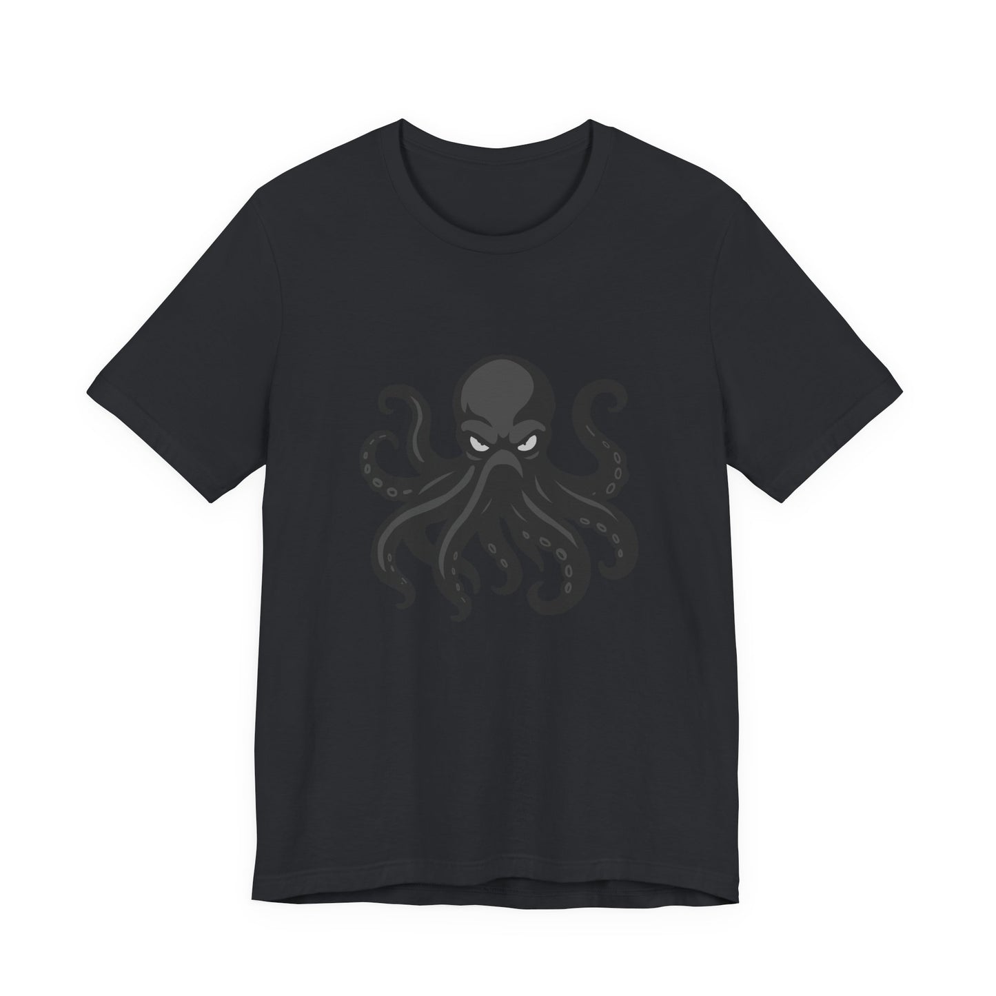 Dark Theme Octopus Graphic T-Shirt – Fierce Grayscale Tentacle Design on Black Tee with Bold Energy and Modern Ghost Effect. Unisex Jersey Short Sleeve Tee