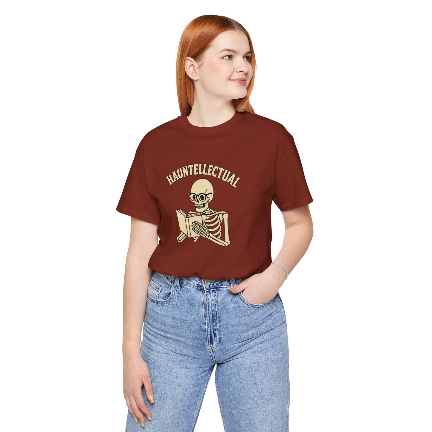 Hauntellectual Halloween Shirt – Funny Skeleton Reading Book Tee for Spooky Smart People