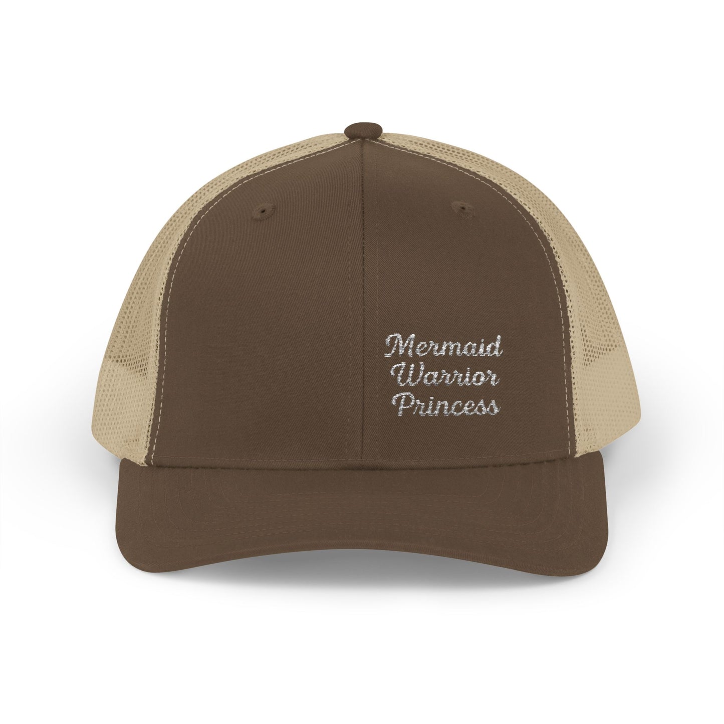 Mermaid Warrior Princess Trucker Hat – Embroidered Bold Text Hat for Magical Queens. White Letters