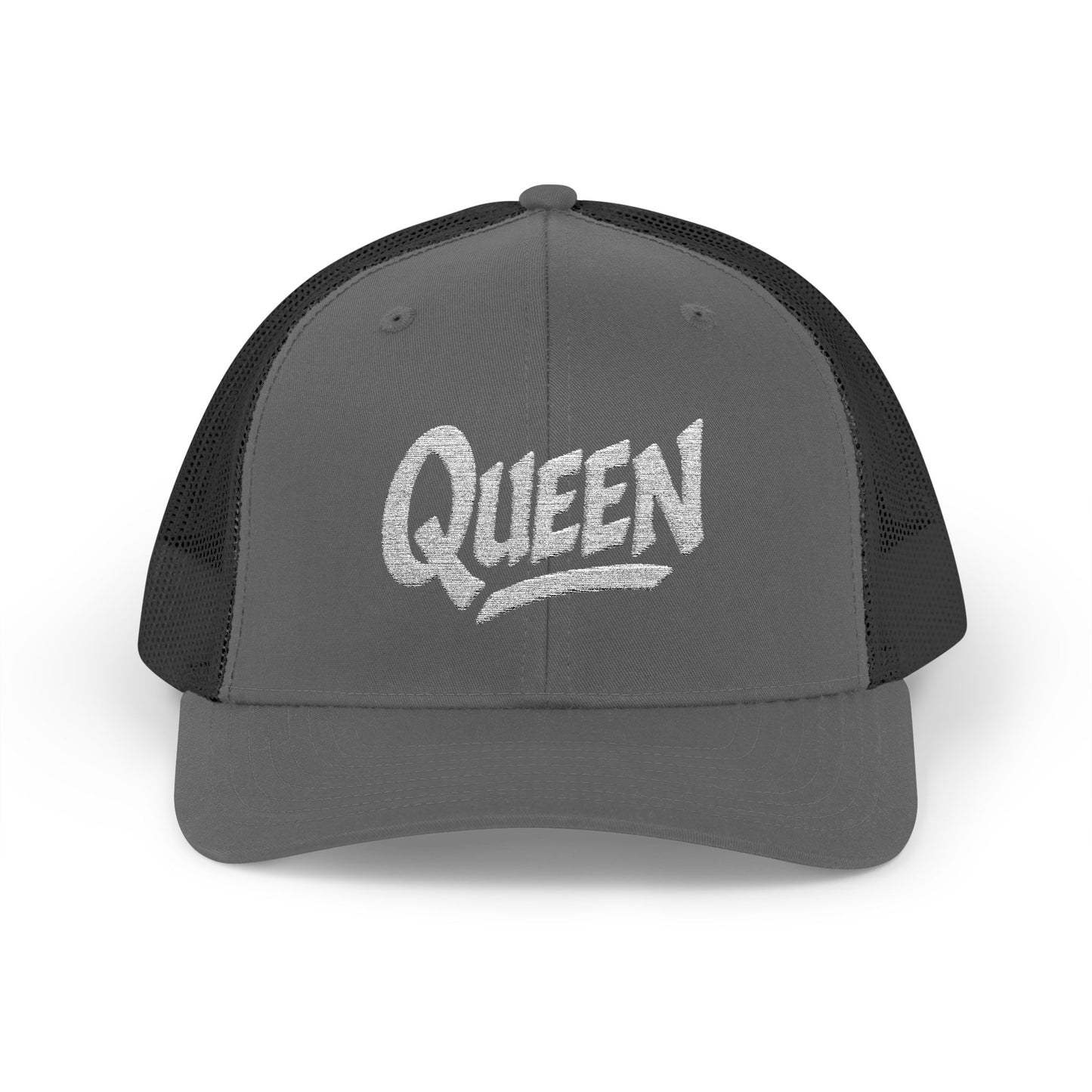Queen Trucker Hat – Embroidered Crown Hat for Confident Women. White Letters