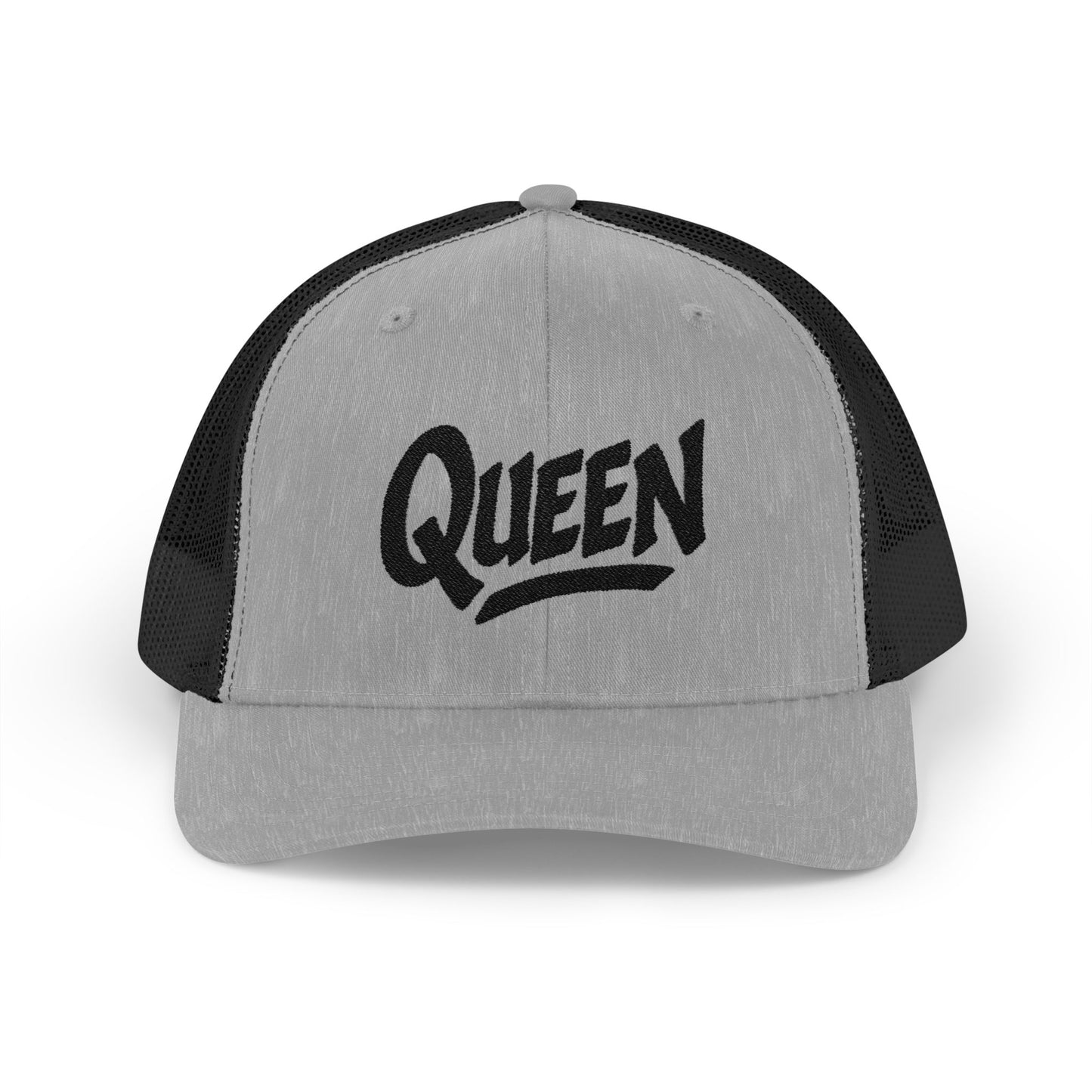 Queen Trucker Hat – Embroidered Crown Hat for Confident Women. Black Letters