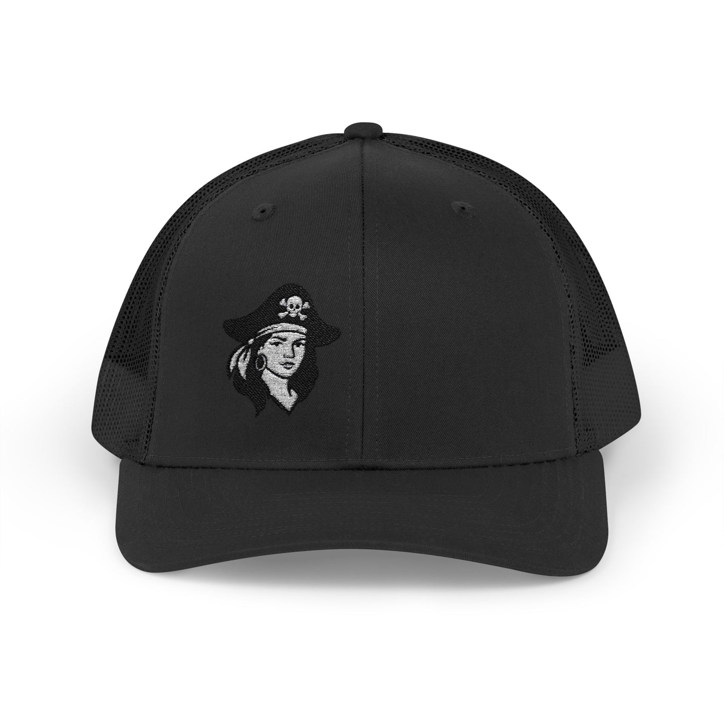 Hot Pirate Girl Trucker Hat – Bold Skull and Crossbones Hat with Retro Attitude and Seafaring Sass