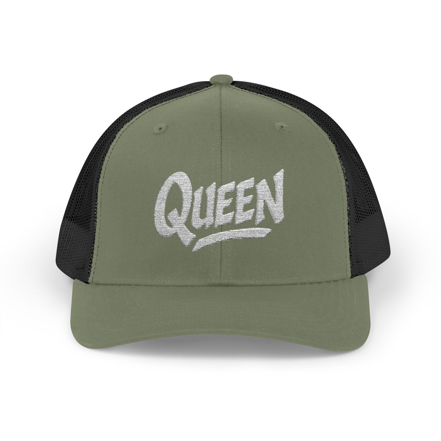 Queen Trucker Hat – Embroidered Crown Hat for Confident Women. White Letters
