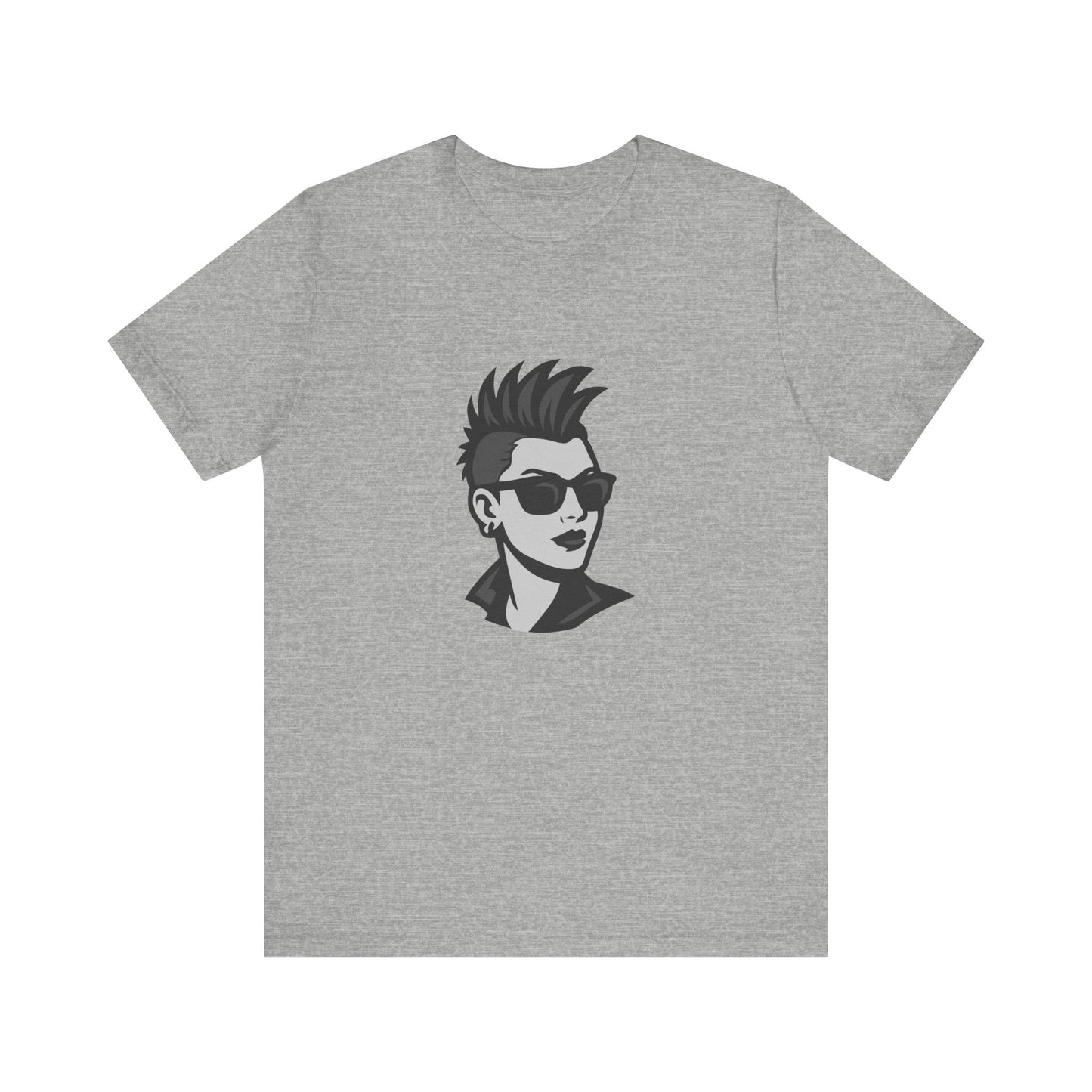 Punk Girl Graphic T-Shirt – Dark Theme Grayscale Spiked Hair Portrait on Black Tee with Bold Energy and Modern Ghost Effect. Unisex Jersey Short Sleeve Tee