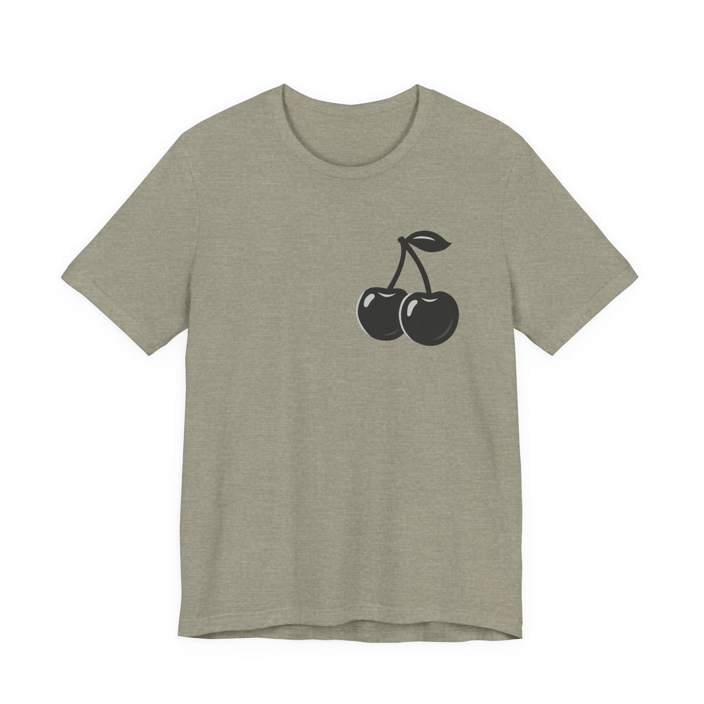 Dark Cherry Graphic T-Shirt – Minimal Dark Theme Grayscale Fruit Design on Black Tee with Subtle Style and Modern Ghost Effect. Unisex Jersey Short Sleeve Tee