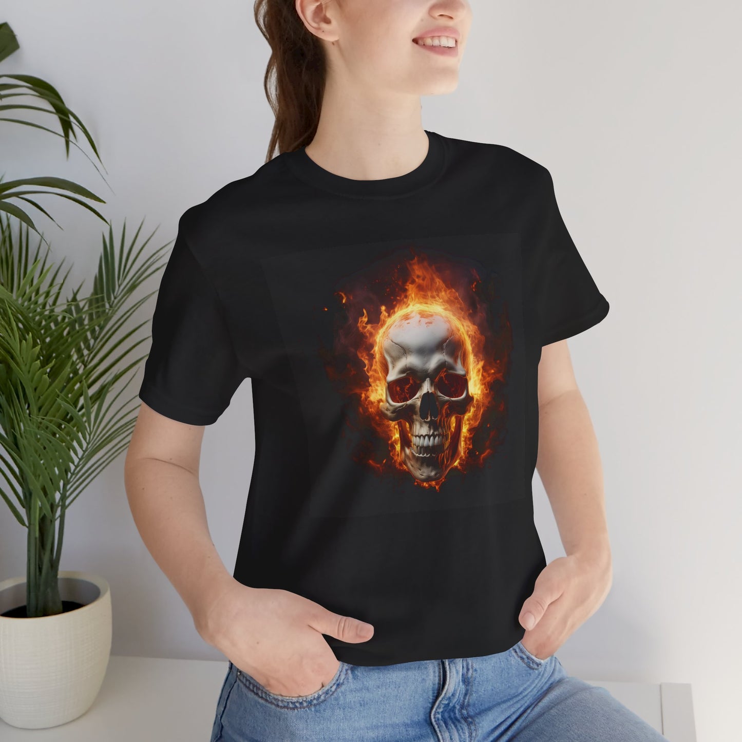 Flaming Skull Halloween Shirt – Intense Fire Skull Graphic Tee for Hardcore Spooky Season Style