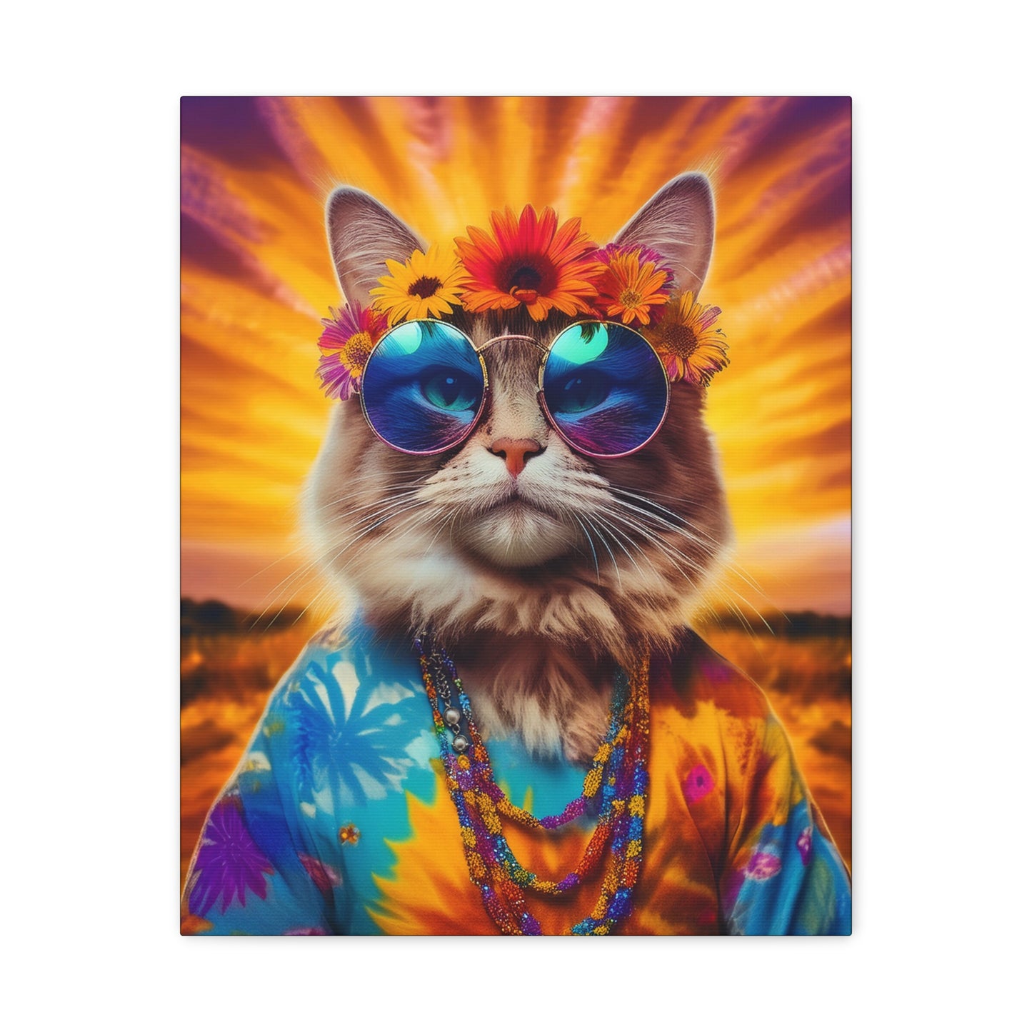 Purr-fect Guru Cat Hippie Canvas Art | Stretched Matte Wall Decor