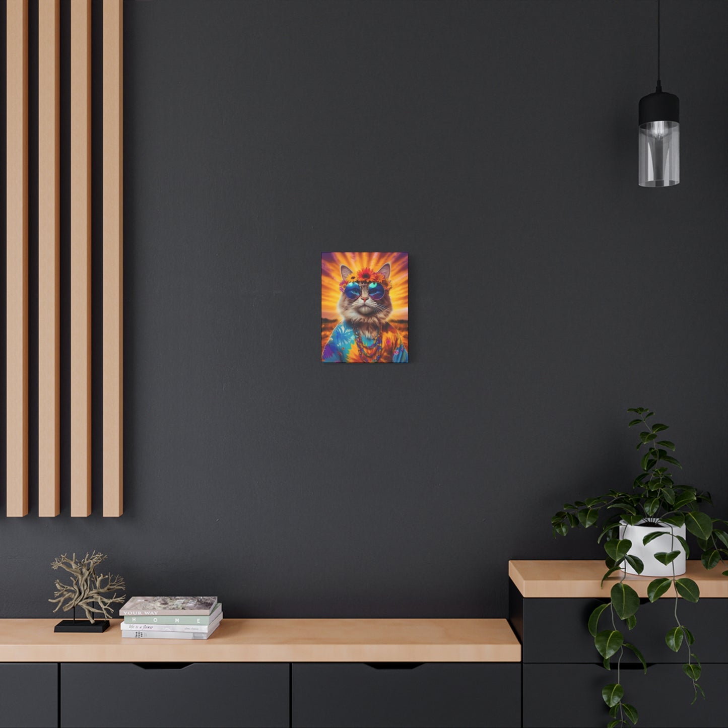 Purr-fect Guru Cat Hippie Canvas Art | Stretched Matte Wall Decor