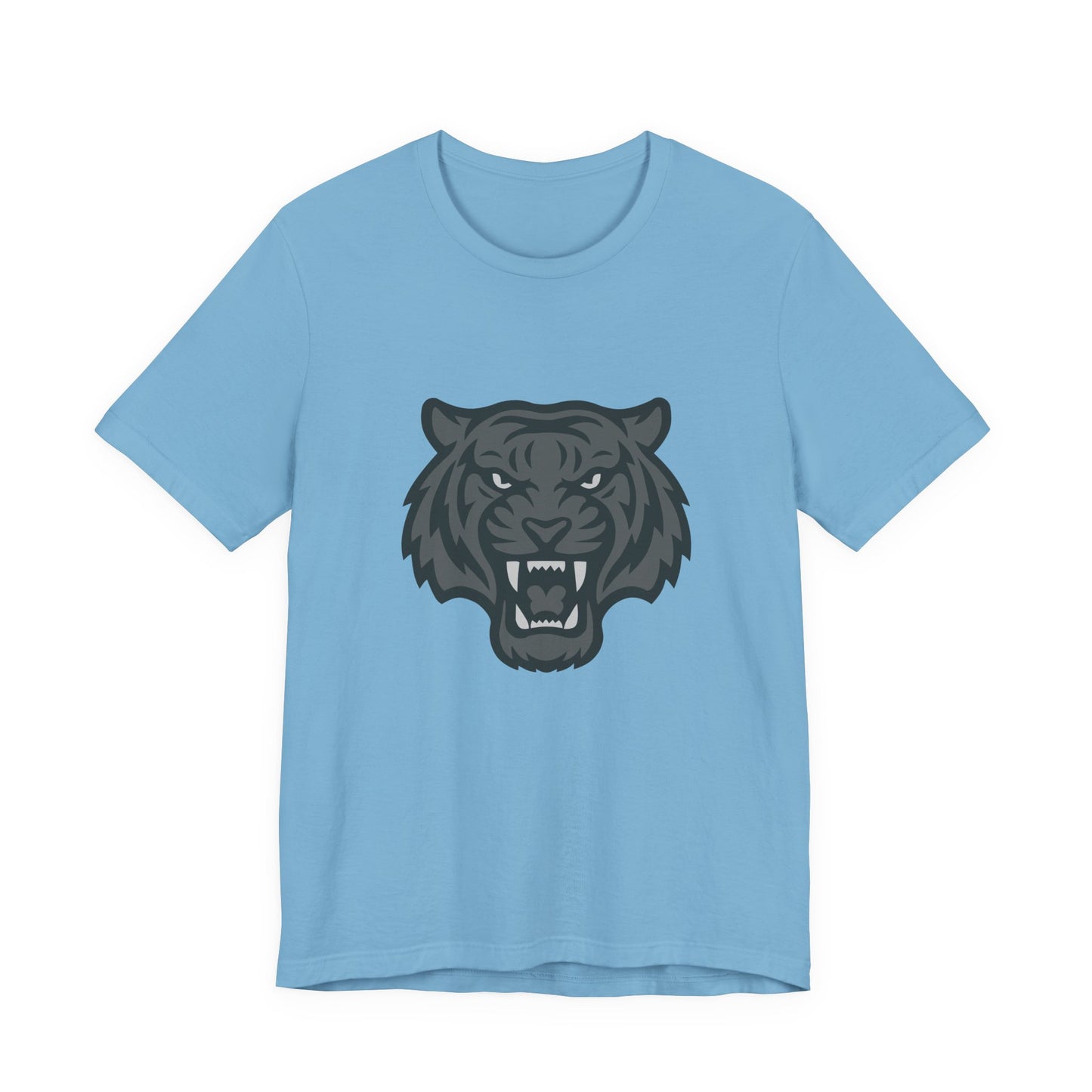 Tiger Head Graphic T-Shirt – Dark Theme Grayscale Roaring Beast Design on Black Tee with Fierce Focus and Modern Ghost Effect. Unisex Jersey Short Sleeve Tee
