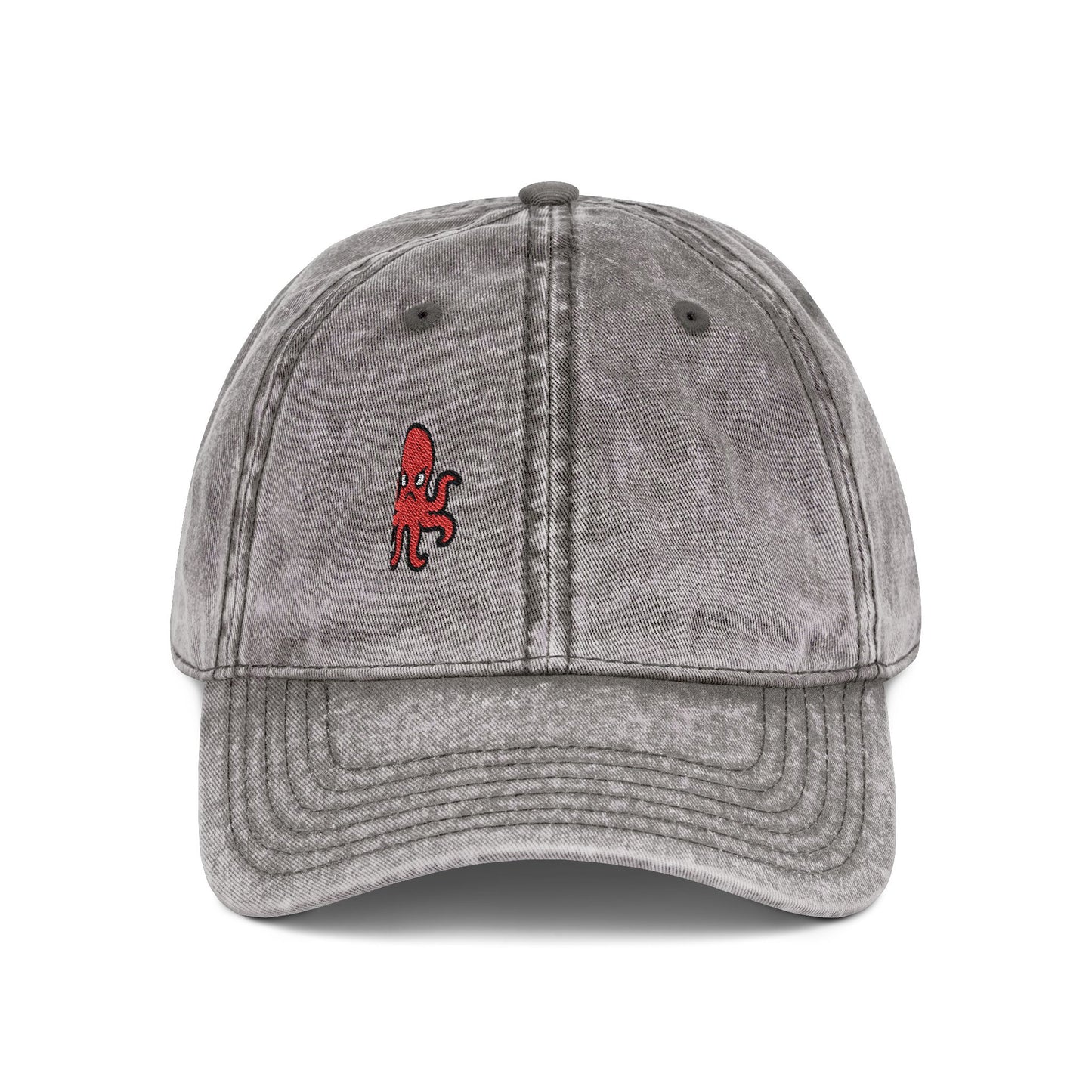 Angry Octopus Vintage Hat – Embroidered Red Sea Creature Hat with Cartoon Vibes and Bold Attitude