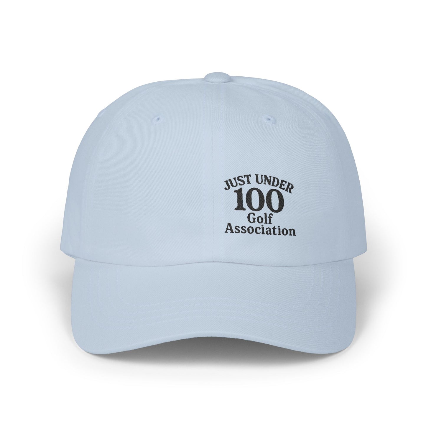 Just Under 100 Golf Classic Dad Hat – Embroidered Funny Golf Hat for Weekend Golfers and Casual Fairway Vibes. Black Letters
