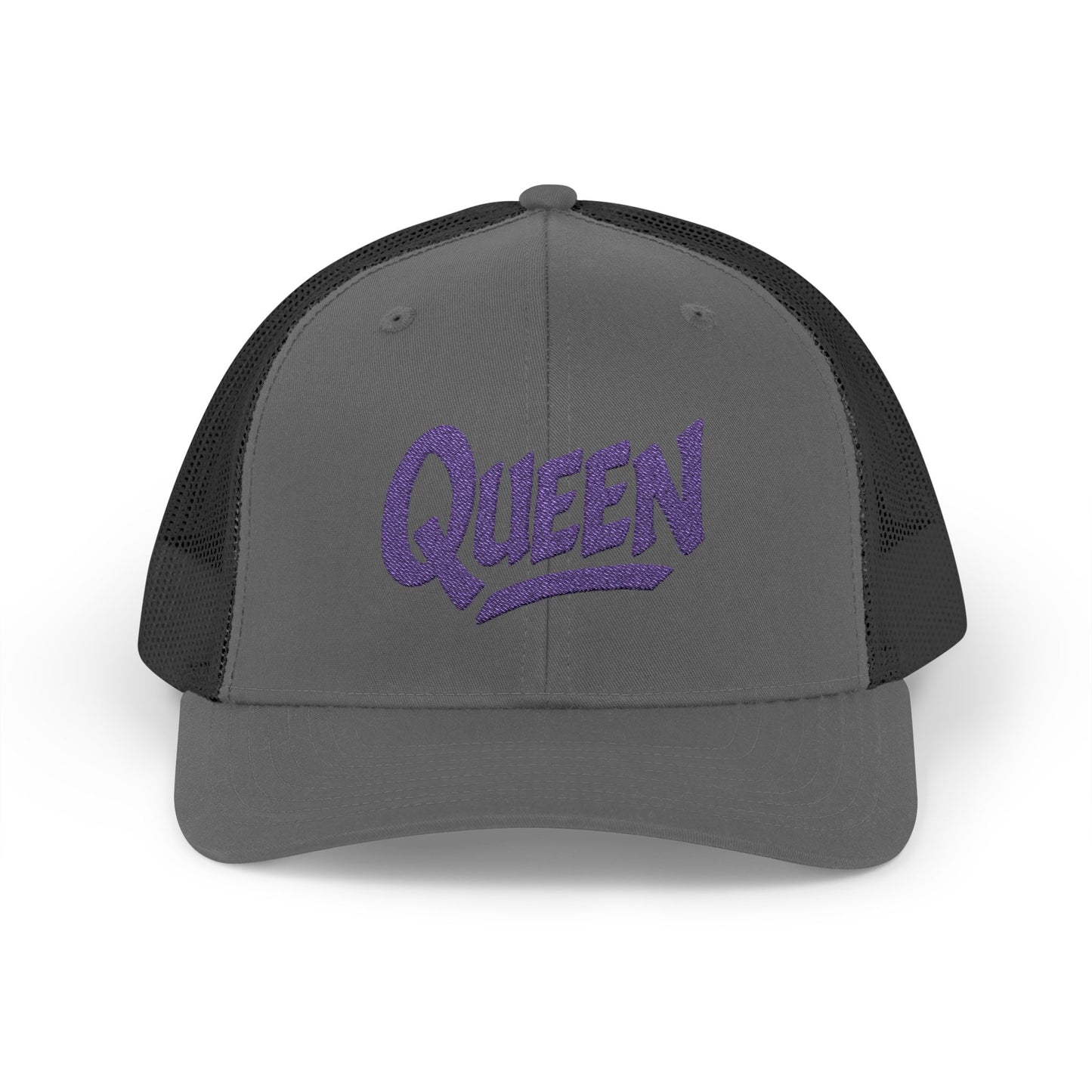 Queen Trucker Hat – Embroidered Crown Hat for Confident Women. Purple Letters