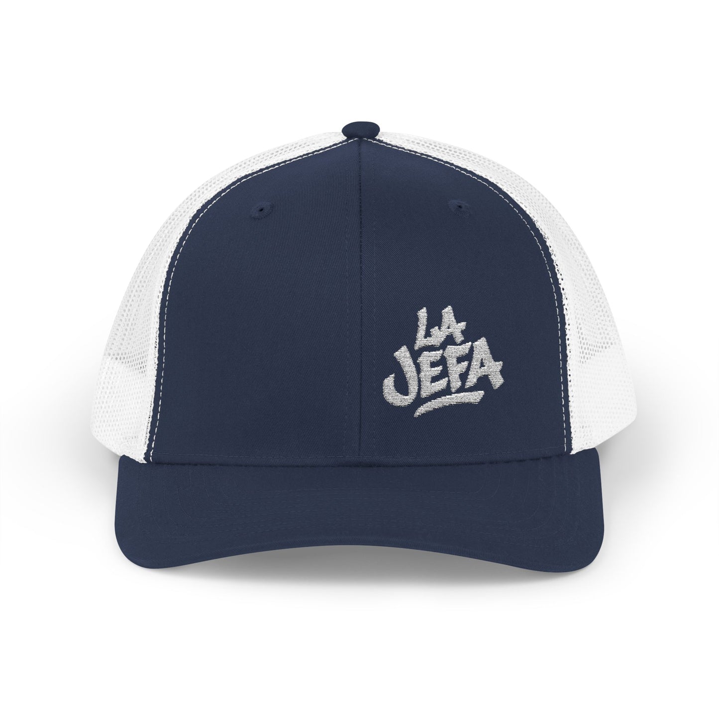 La Jefa Trucker Hat – Embroidered Latina Boss Hat for Bold Women. White Letters