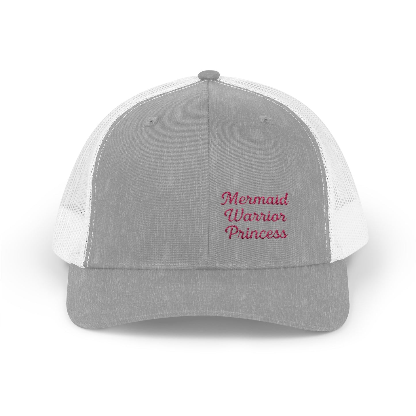 Mermaid Warrior Princess Trucker Hat – Embroidered Bold Text Hat for Magical Queens. Pink Letters