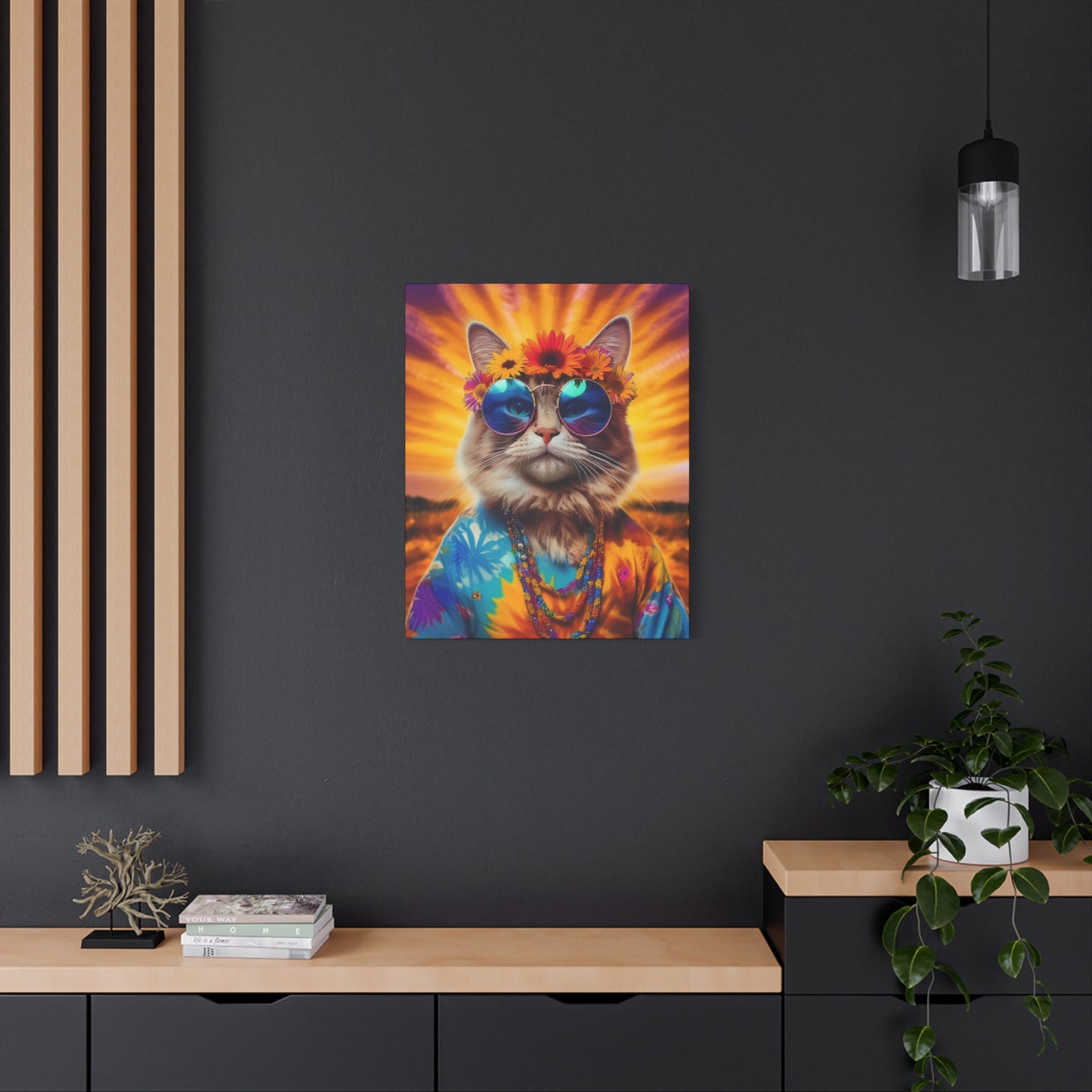Purr-fect Guru Cat Hippie Canvas Art | Stretched Matte Wall Decor