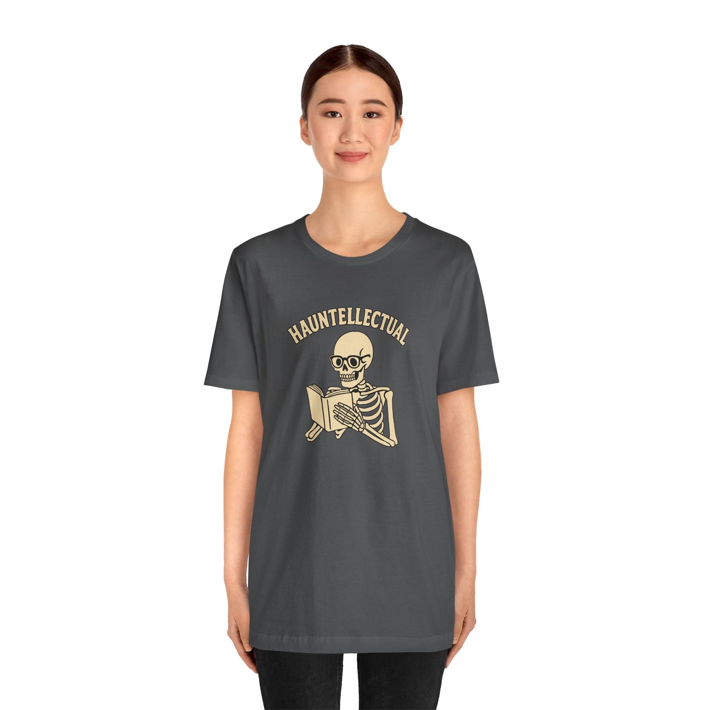 Hauntellectual Halloween Shirt – Funny Skeleton Reading Book Tee for Spooky Smart People