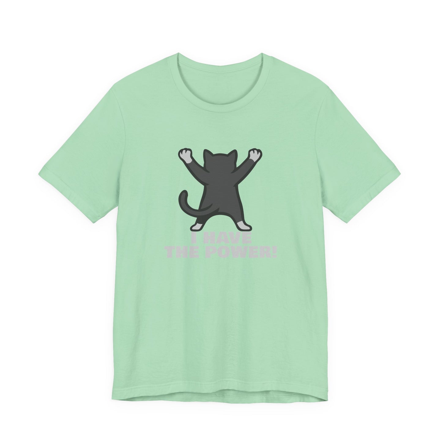 I Have the Power Cat Shirt – Hilarious Victory Pose in Dark Theme Feline Graphic Style. Unisex Jersey Short Sleeve Tee