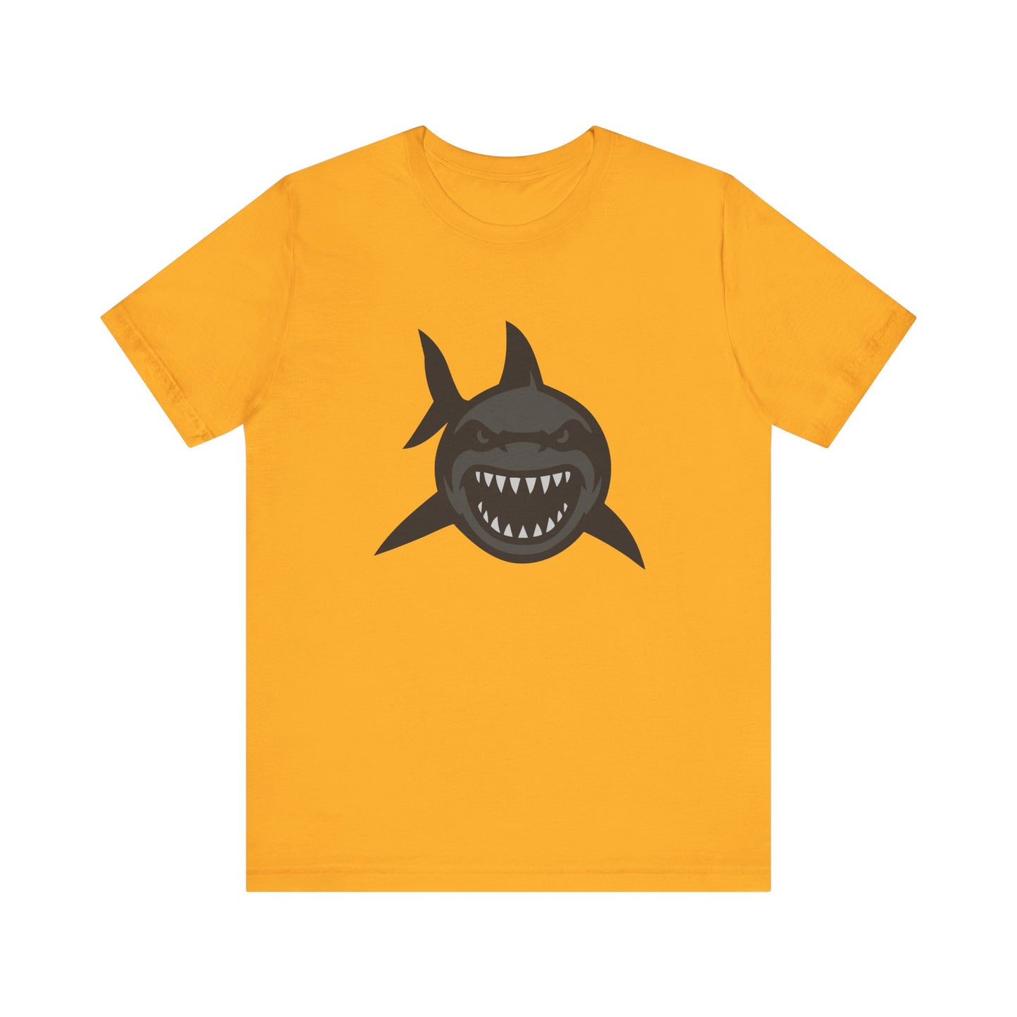 Ferocious Shark Face Graphic Tee with a Bold Bite – Dark Theme Ocean Predator Shirt in Black and Grey. Unisex Jersey Short Sleeve Tee