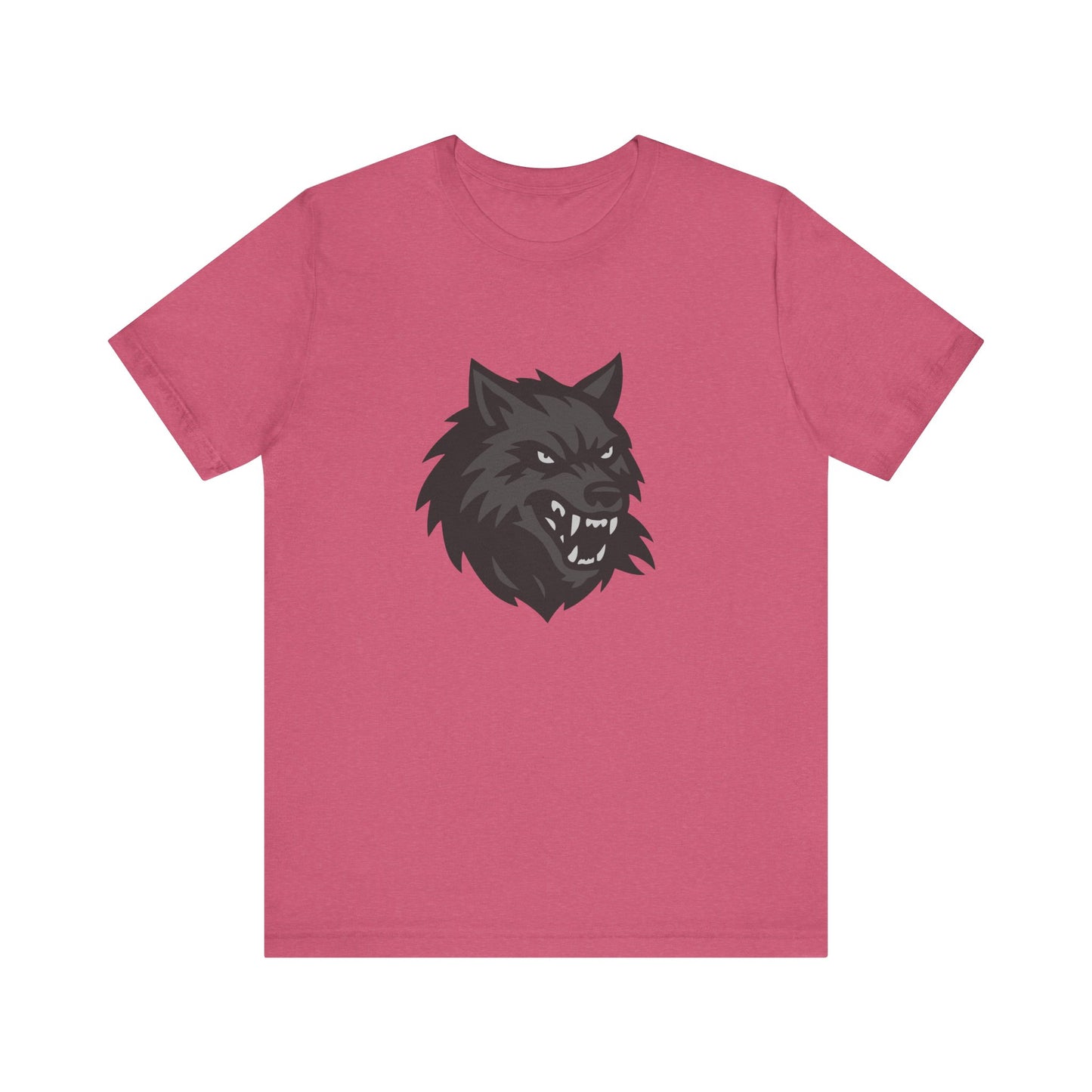Dark Theme Wolf Head Shirt – Fierce Growling Wolf Face Graphic in Black and Grey for Bold, Edgy Style. Unisex Jersey Short Sleeve Tee