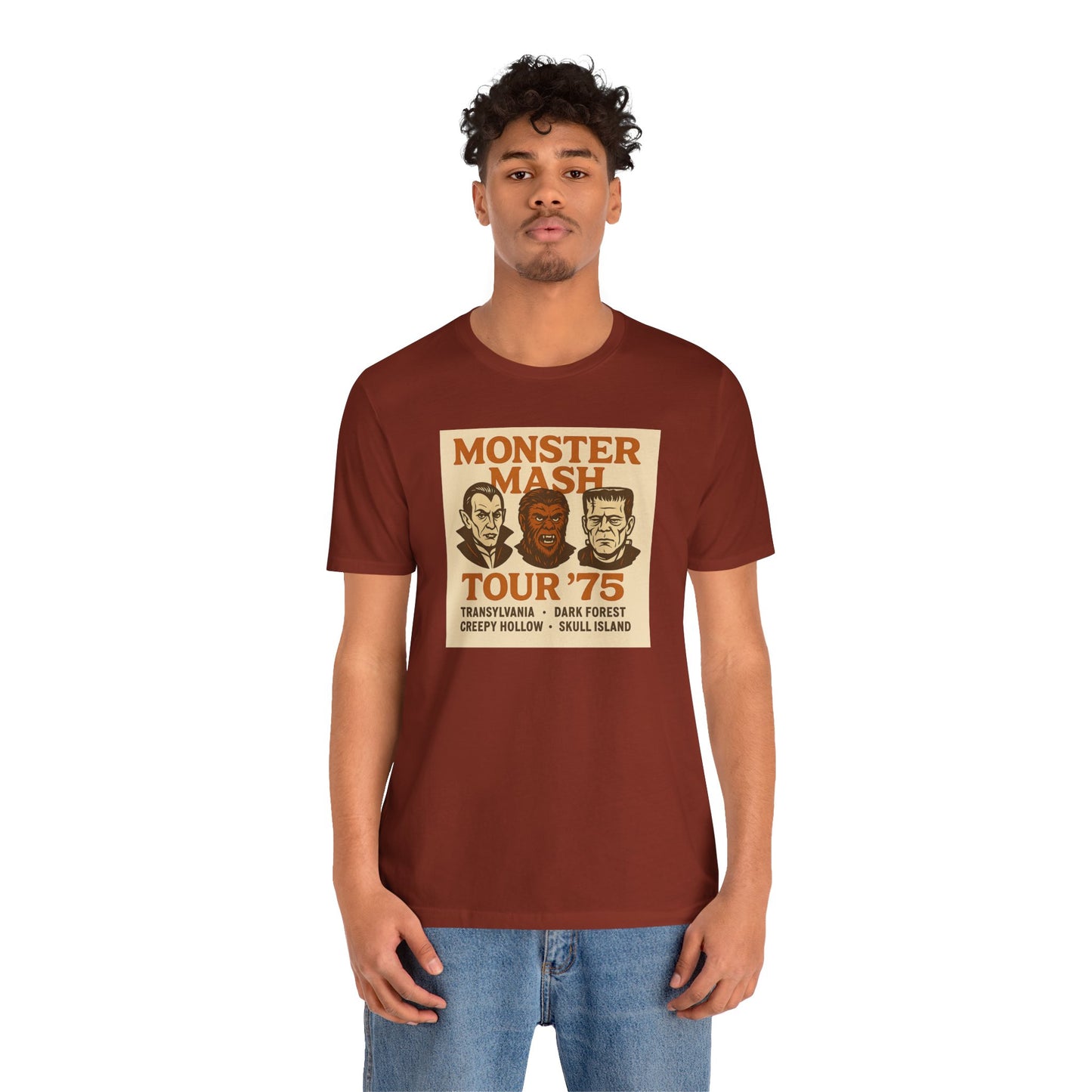 Monster Mash Tour '75 Halloween Shirt – Vintage Horror Band Tee Featuring Dracula, Wolfman, Frankenstein