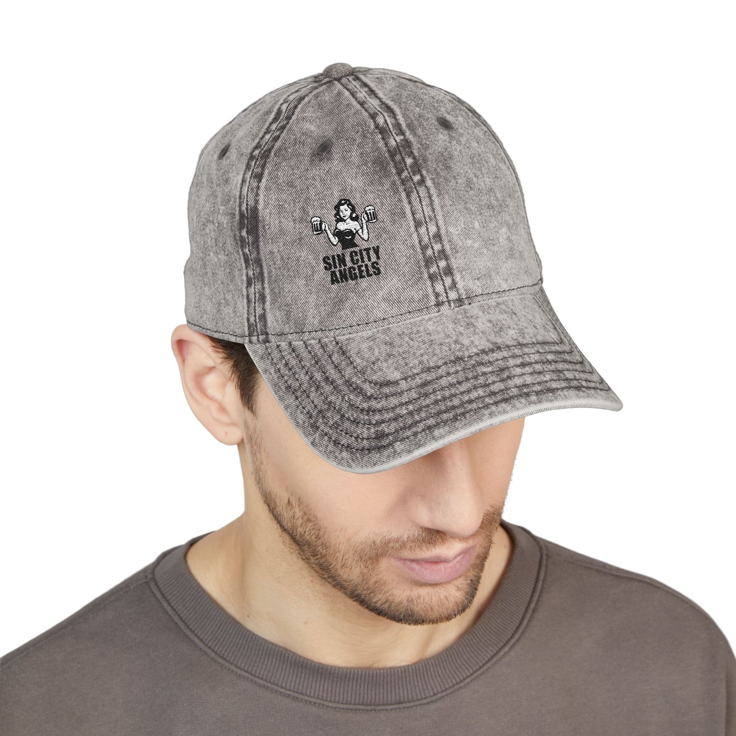 Sin City Angels Vintage Hat – Vintage Pin-Up Style Beer Babe Embroidered Hat