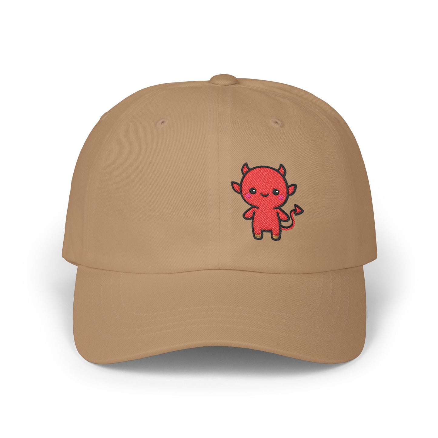Lil Devil Embroidered Classic Dad Hat – Cute Red Devil Design for Halloween, Spooky Style, and Mischievous Everyday Vibes