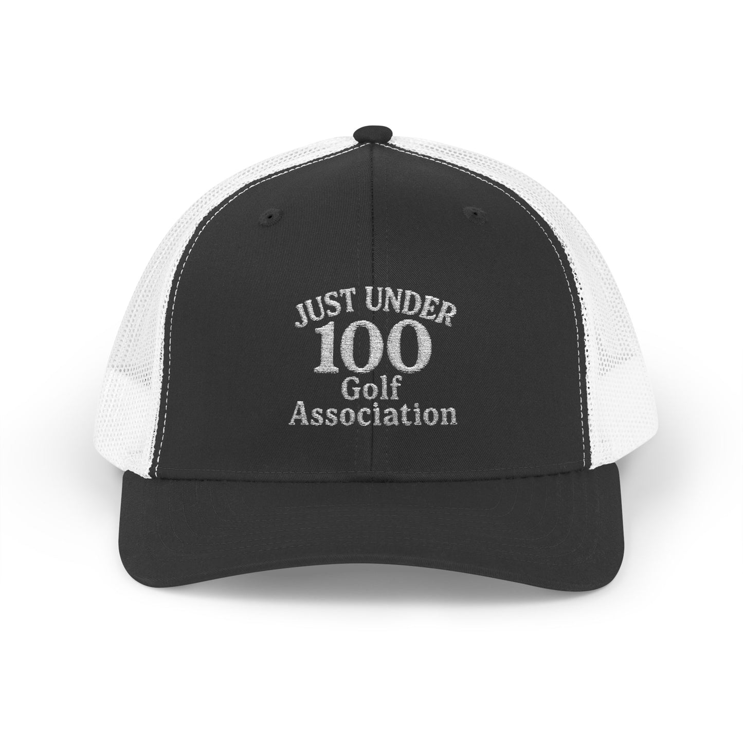 Just Under 100 Golf Trucker Hat – Embroidered Funny Golf Hat for Weekend Golfers and Casual Fairway Vibes. White Letters