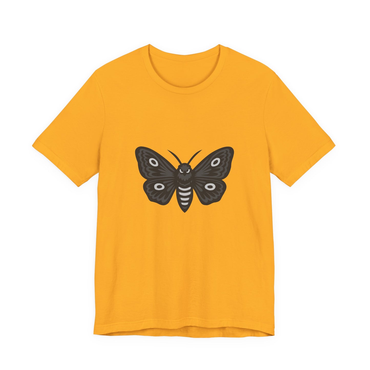 Moth Graphic T-Shirt – Dark Theme Grayscale Winged Insect Design on Black Tee with Gothic Mood and Subtle Modern Ghost Effect. Unisex Jersey Short Sleeve Tee