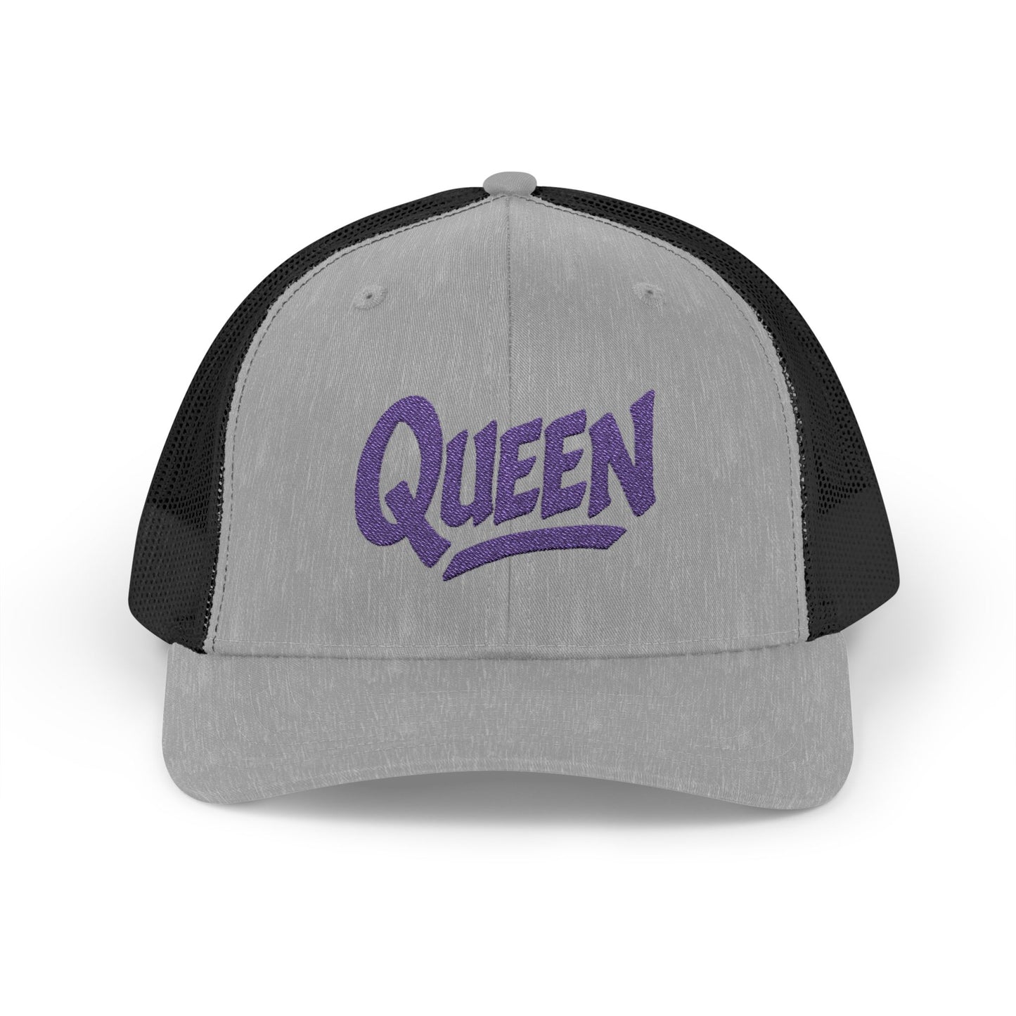 Queen Trucker Hat – Embroidered Crown Hat for Confident Women. Purple Letters