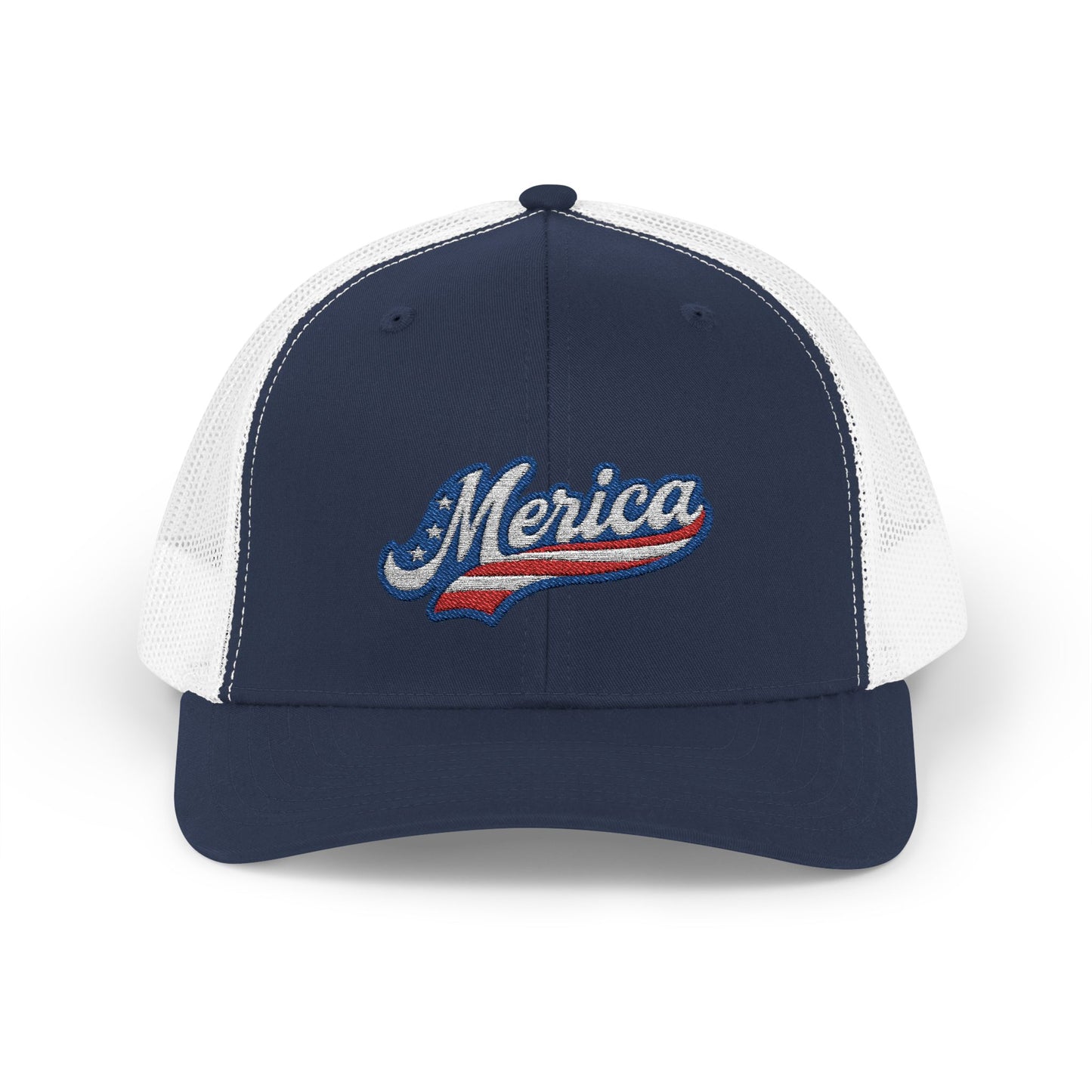 Merica Trucker Hat – Patriotic Embroidered Hat with Vintage Sports Style