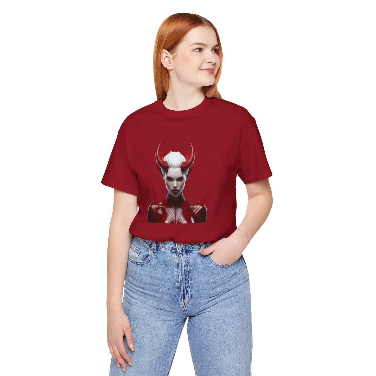 Fierce Devil Woman Halloween Shirt – Seductive Demon Graphic Tee for Bold Halloween Style