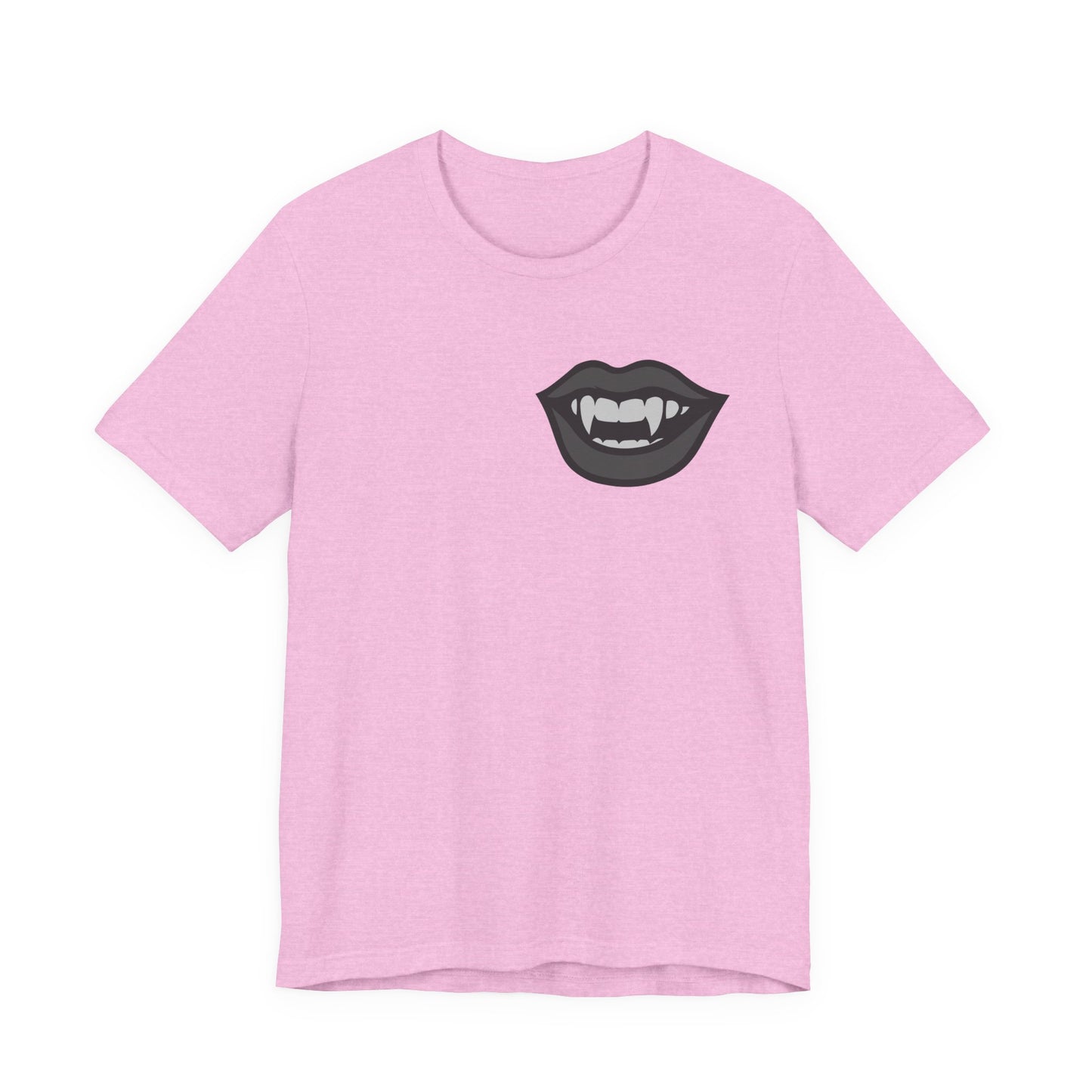 Vampire Mouth Graphic T-Shirt – Dark Theme Grayscale Fanged Lips on Black Tee with Gothic Bite and Modern Ghost Effect. Unisex Jersey Short Sleeve Tee