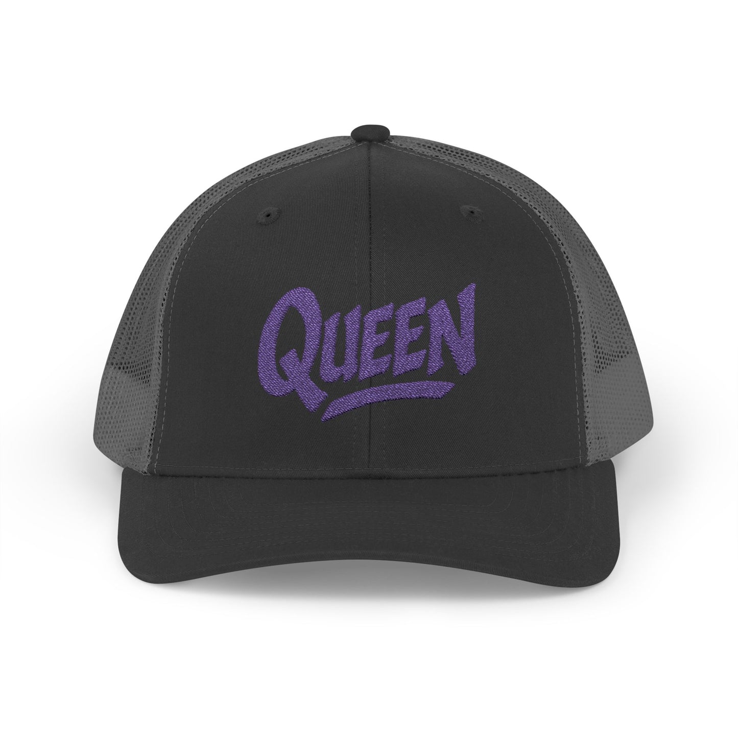 Queen Trucker Hat – Embroidered Crown Hat for Confident Women. Purple Letters