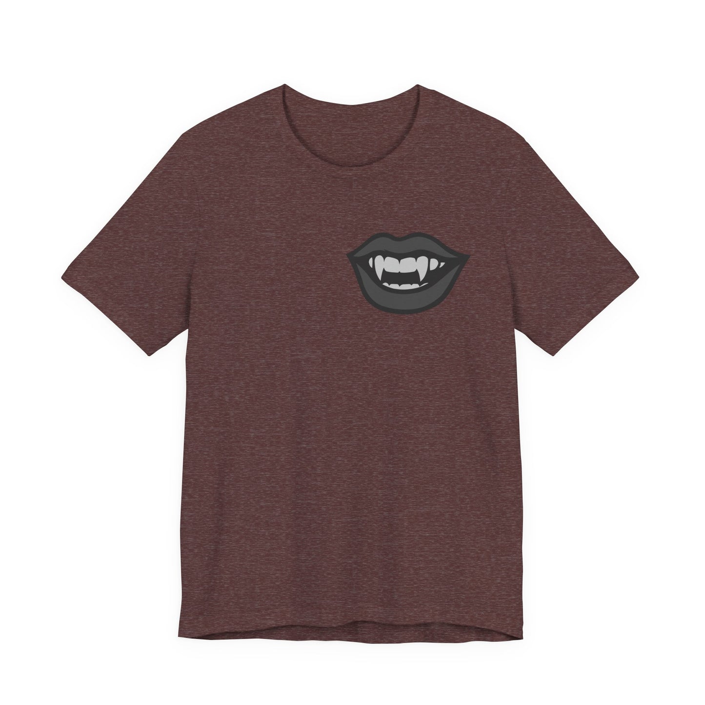 Vampire Mouth Graphic T-Shirt – Dark Theme Grayscale Fanged Lips on Black Tee with Gothic Bite and Modern Ghost Effect. Unisex Jersey Short Sleeve Tee