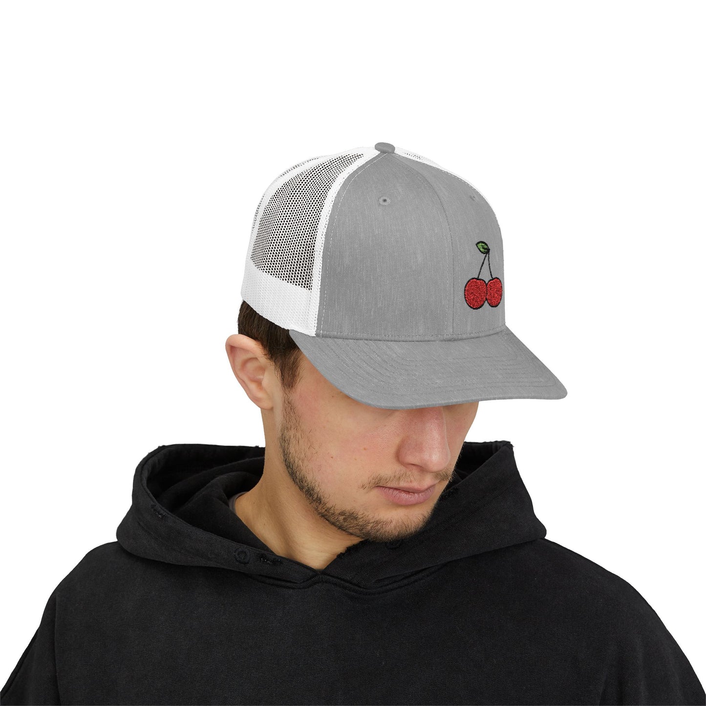 Cherries Trucker Hat – Embroidered Red Fruit Hat with Bold Minimalist Design and Flirty Style