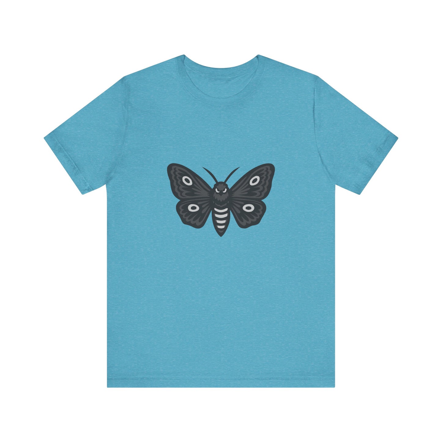 Moth Graphic T-Shirt – Dark Theme Grayscale Winged Insect Design on Black Tee with Gothic Mood and Subtle Modern Ghost Effect. Unisex Jersey Short Sleeve Tee