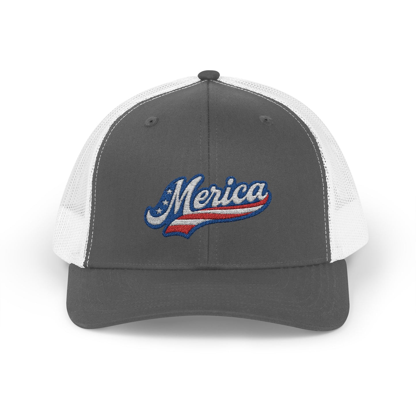 Merica Trucker Hat – Patriotic Embroidered Hat with Vintage Sports Style