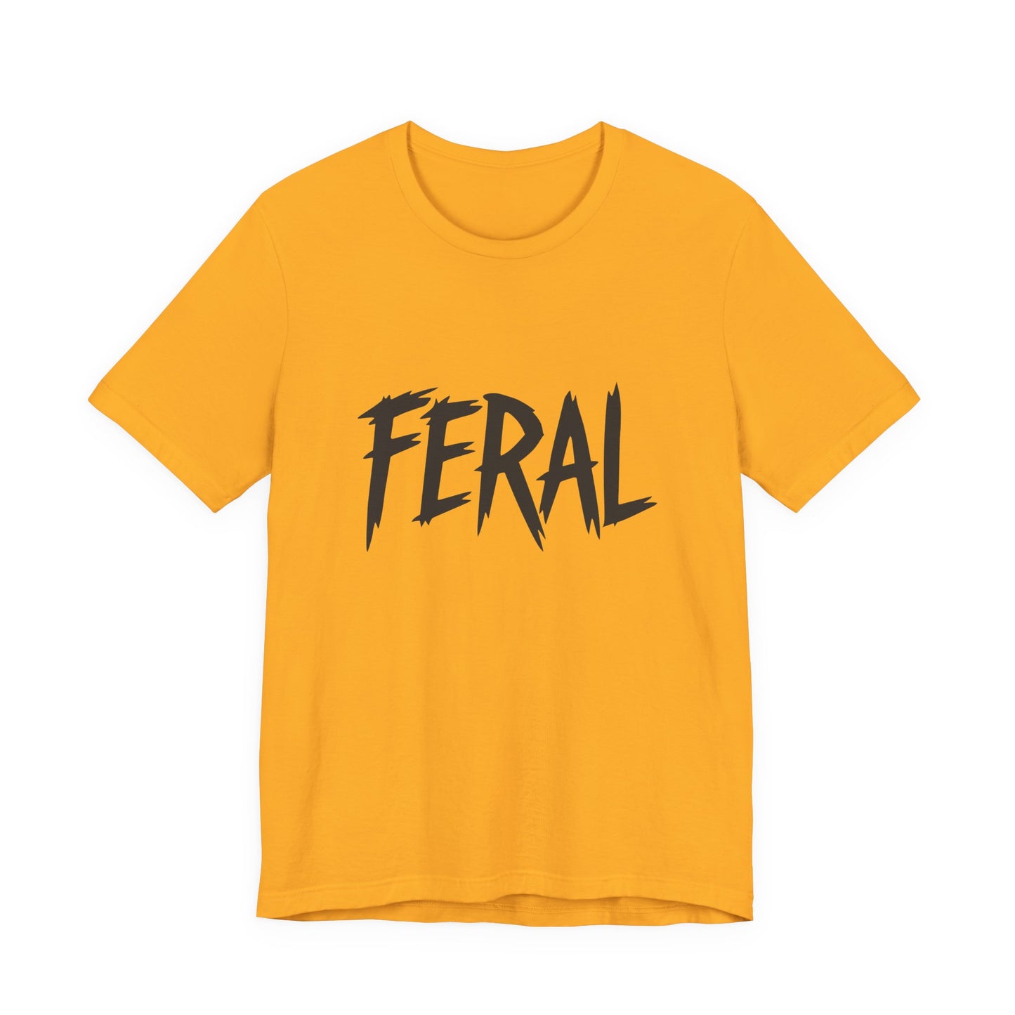 FERAL Text Graphic T-Shirt – Bold Dark Theme Lettering on Black Tee with Untamed Energy and Subtle Modern Ghost Effect. Unisex Jersey Short Sleeve Tee