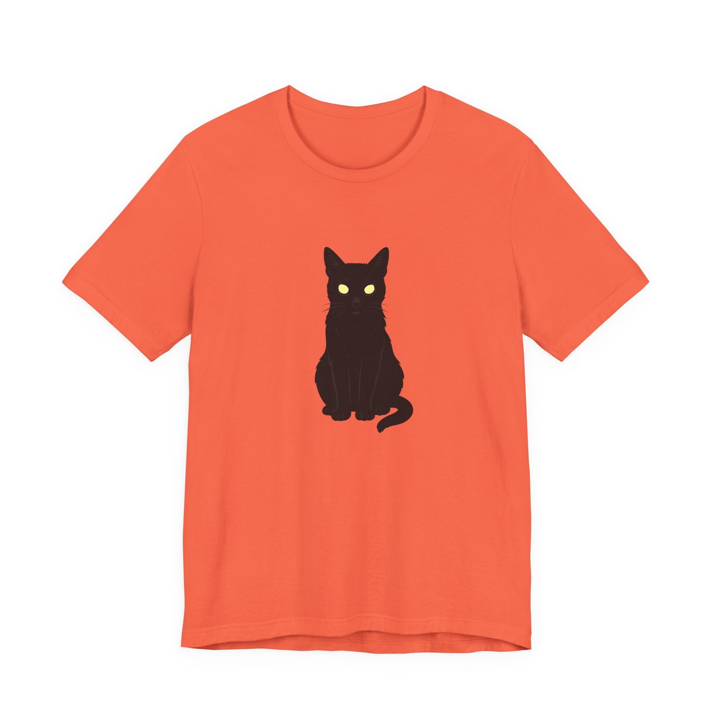 Glowing-Eyed Black Cat Shirt – Dark Theme Feline Stare for Maximum Spook and Minimal Effort. Unisex Jersey Short Sleeve Tee