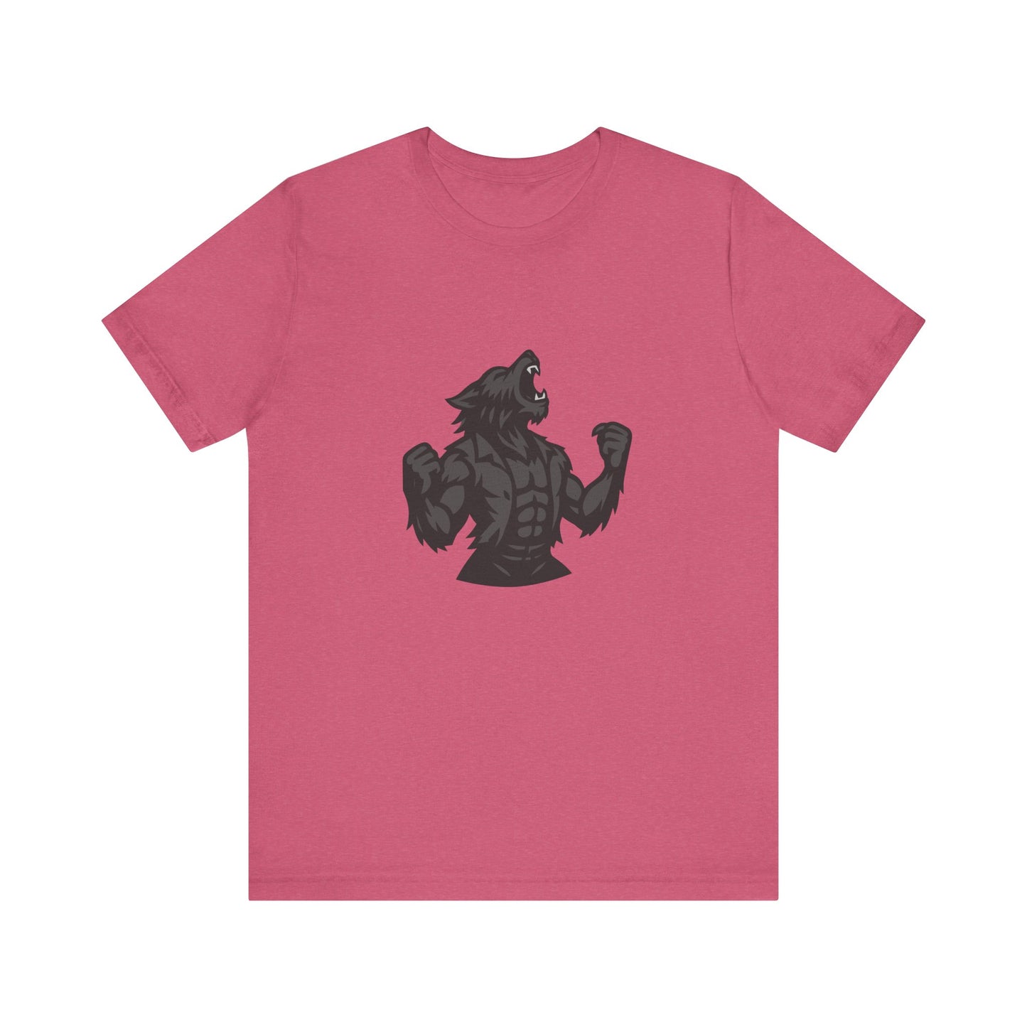 Werewolf Transformation T-Shirt – Dark Theme Grayscale Muscular Monster Design on Black Tee with Savage Energy and Modern Ghost Effect. Unisex Jersey Short Sleeve Tee
