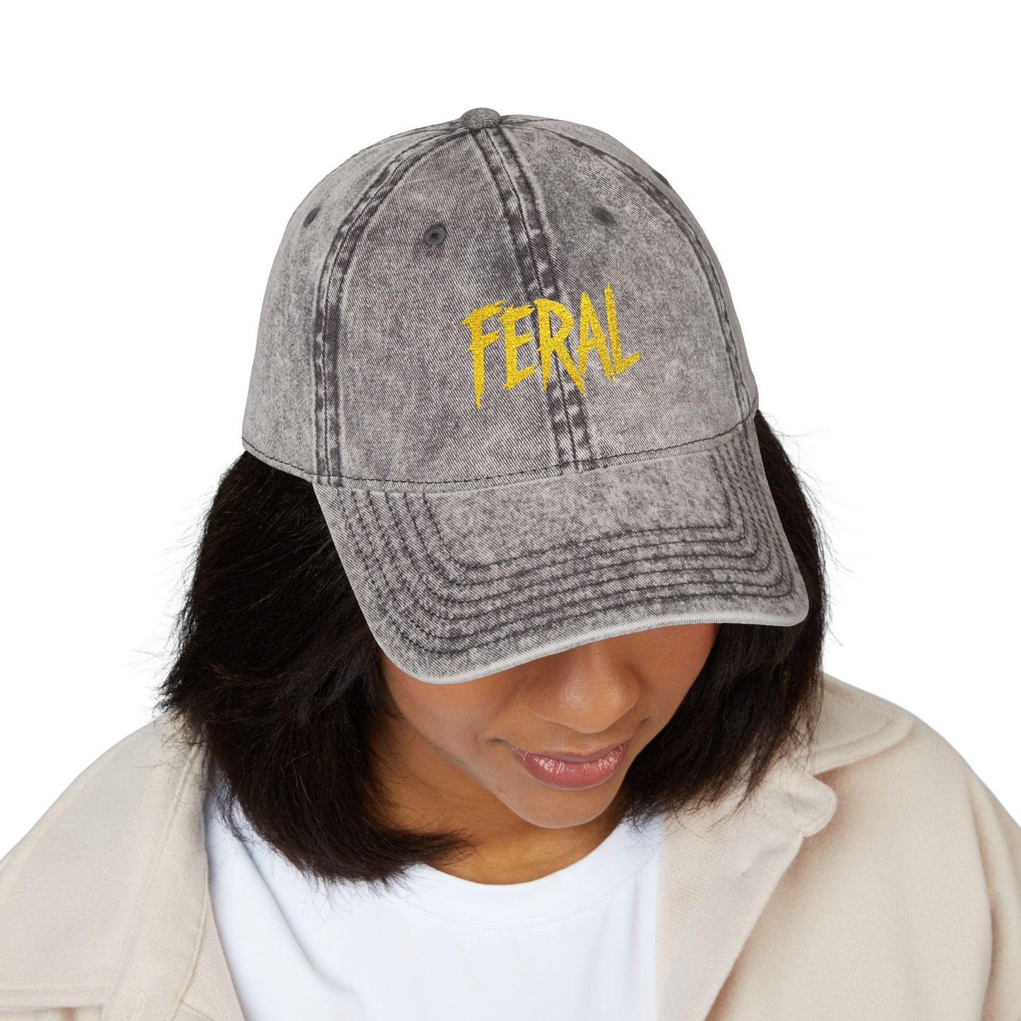 FERAL Vintage Hat – Bold Statement Hat with Wild Energy Font for Rebels, Misfits, and Chaos Enthusiasts