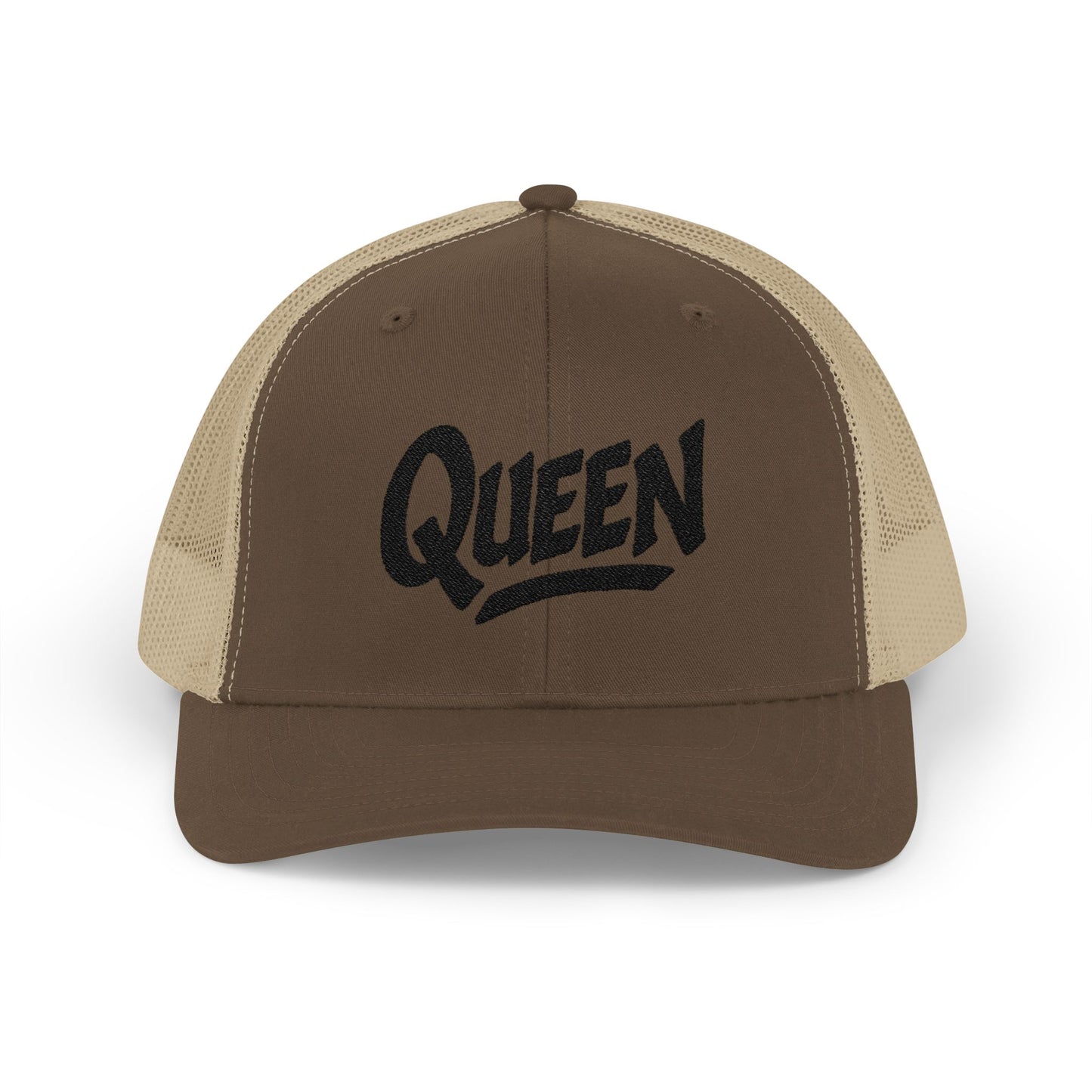 Queen Trucker Hat – Embroidered Crown Hat for Confident Women. Black Letters