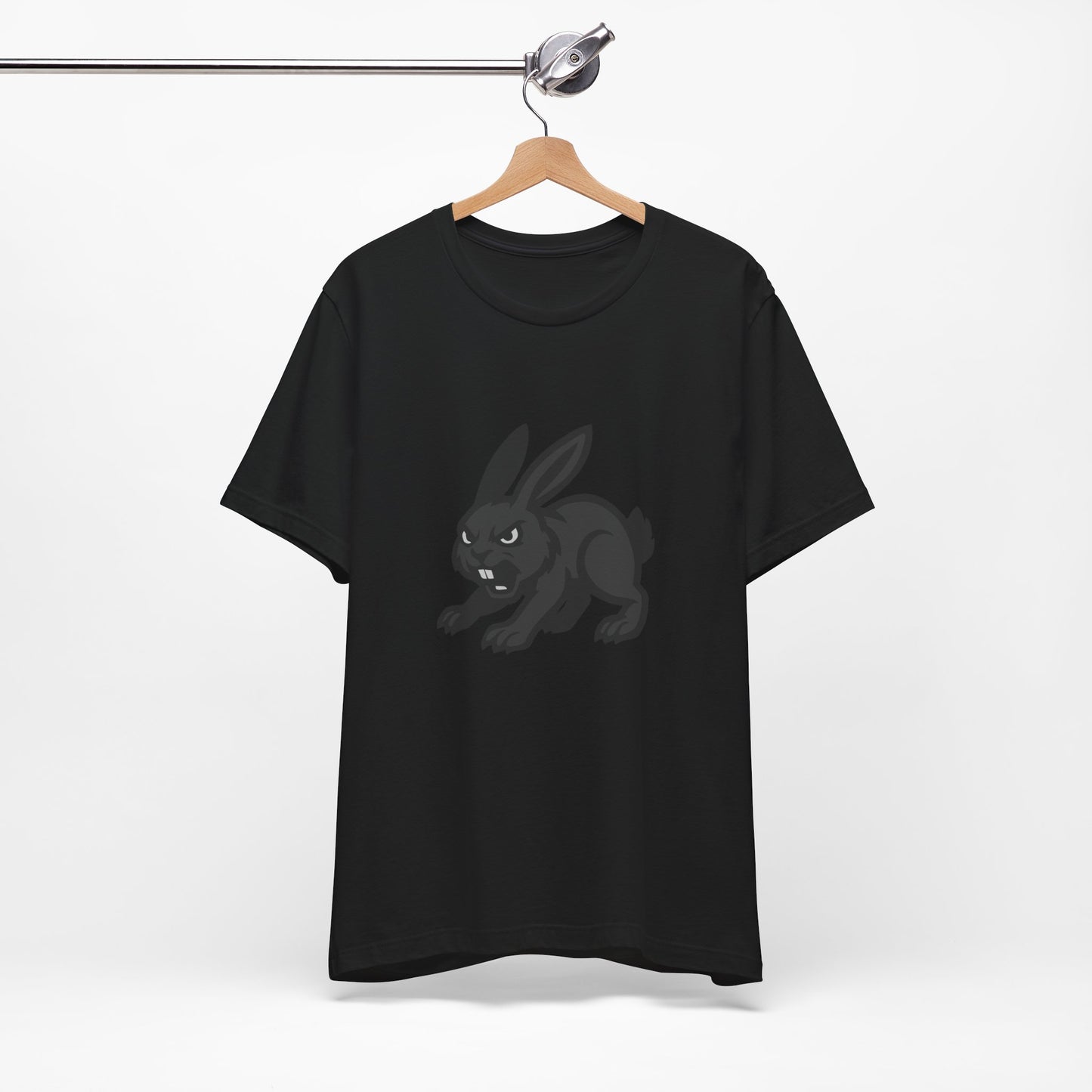 Angry Bunny Graphic T-Shirt – Fierce Black Rabbit Dark Theme Design on Dark Tee for Streetwear, Gym Style, or Bold Animal Aesthetic. Unisex Jersey Short Sleeve Tee